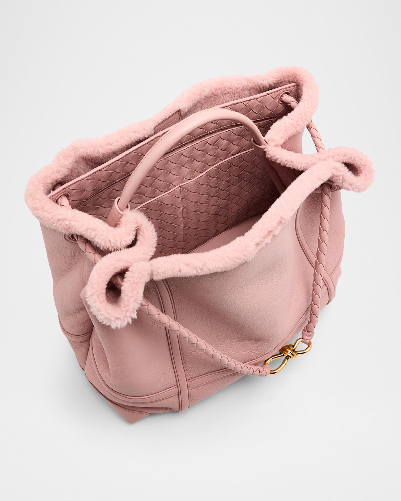 Bottega Veneta Andiamo Shearling-Trim Leather Top-Handle Bag