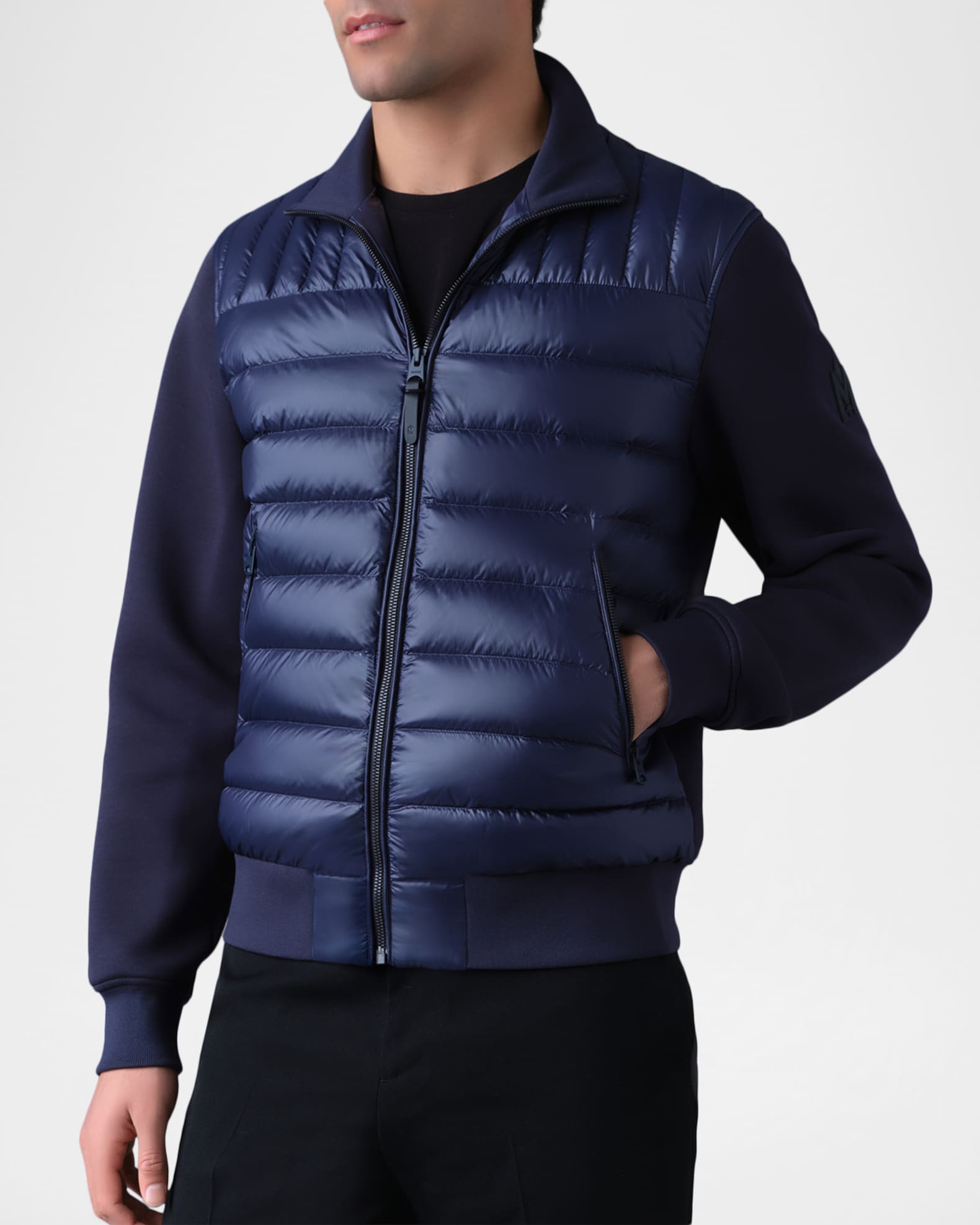Mackage Men's Collin-R Down Mixed Media Bomber Jacket | Neiman Marcus