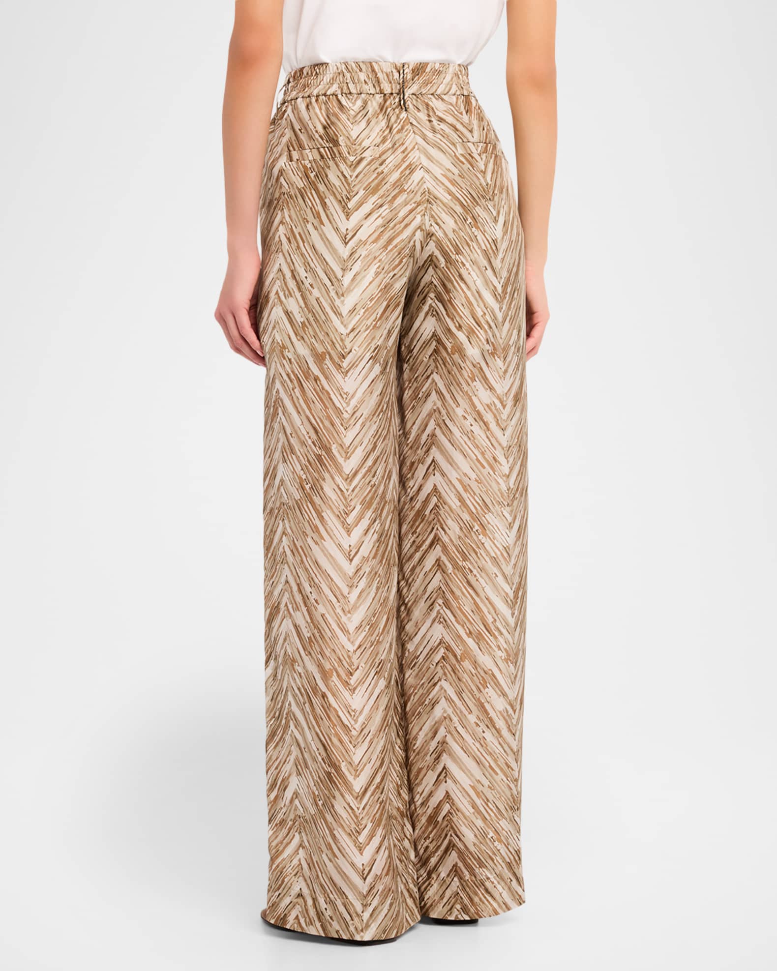 Brunello Cucinelli Chevron Silk Wide-Leg Summer Pants | Neiman Marcus