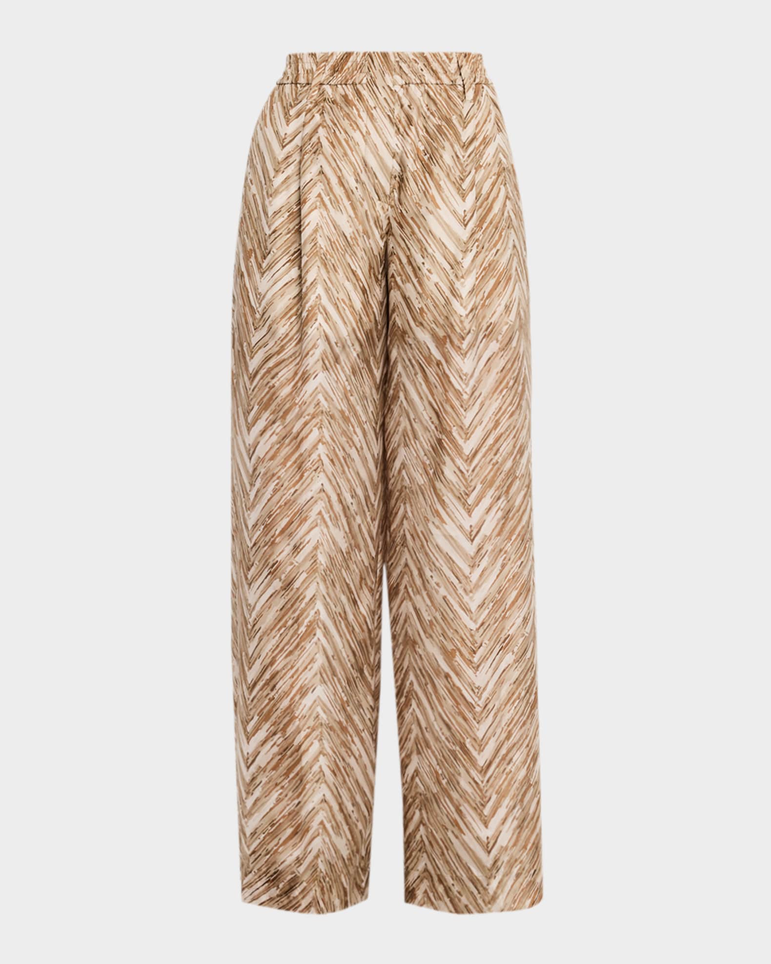 Brunello Cucinelli Chevron Silk Wide-Leg Summer Pants | Neiman Marcus