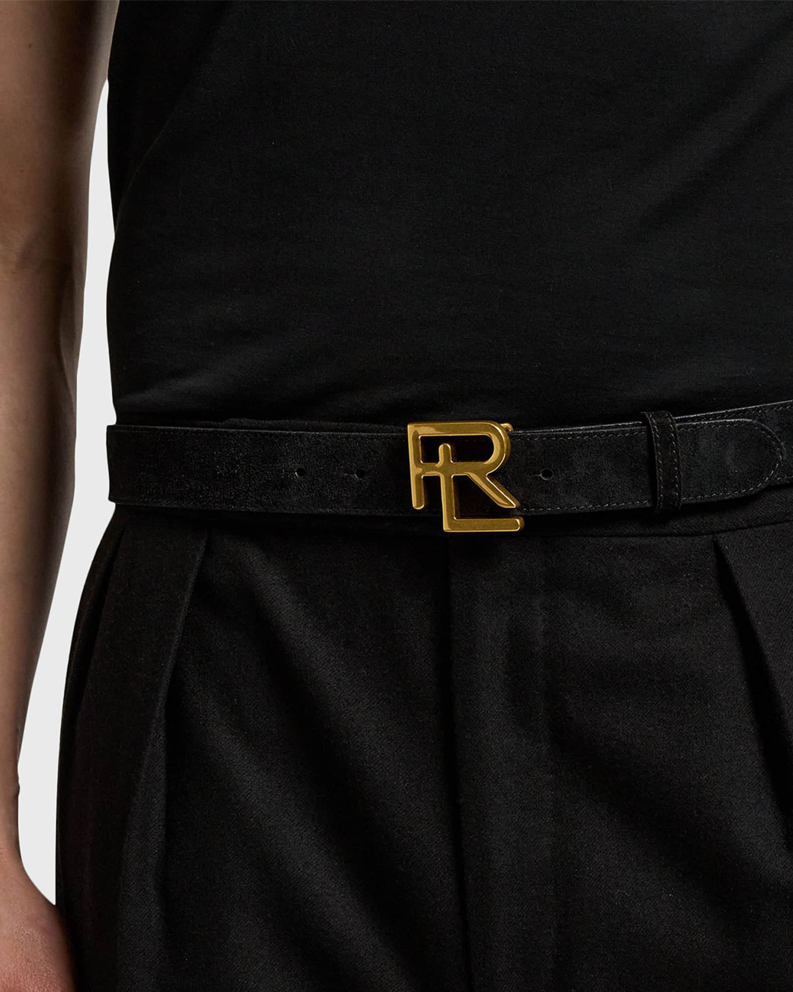 Ralph Lauren Purple Label RL-Buckle Calf-Suede Belt | Neiman Marcus