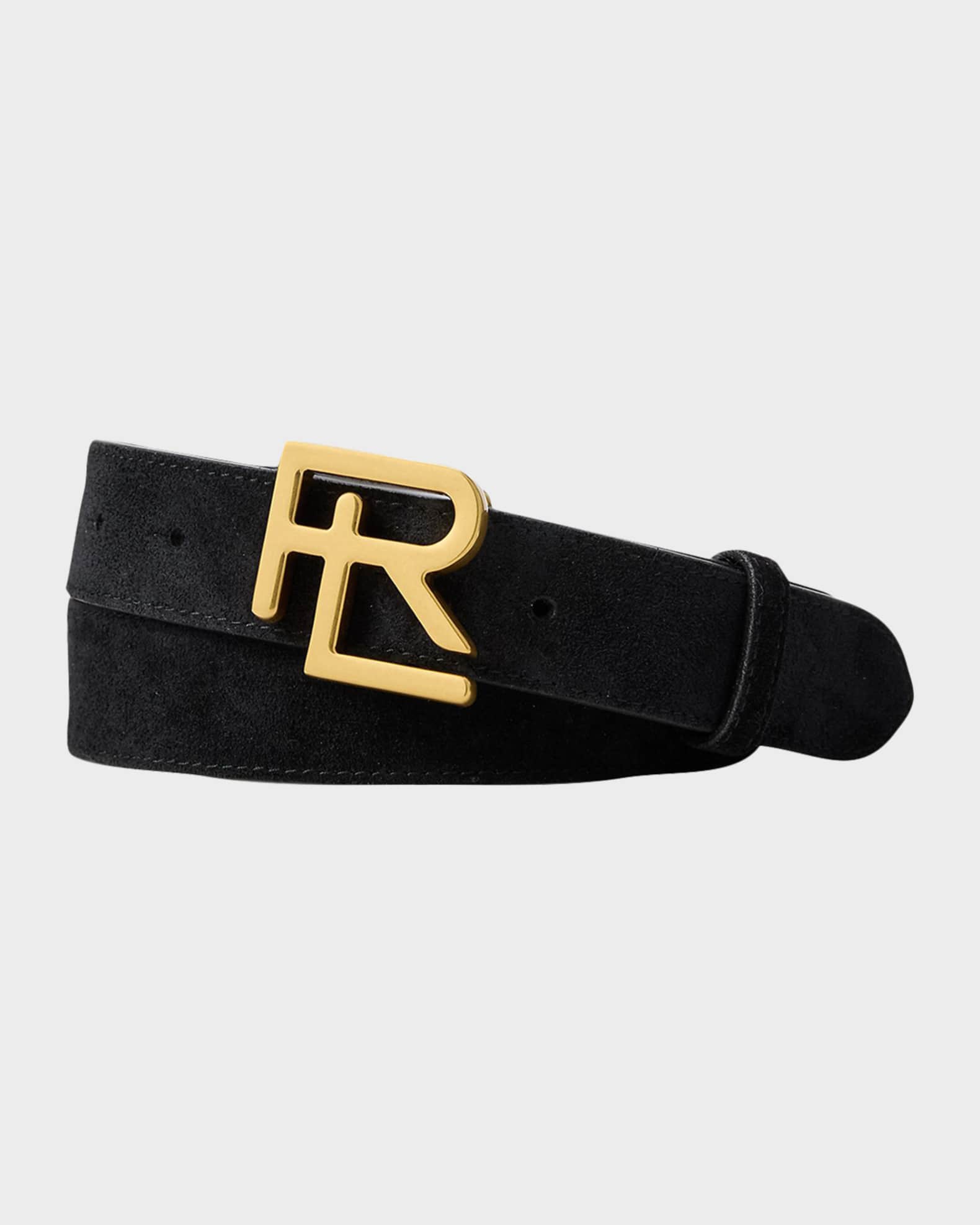 Ralph Lauren Purple Label RL-Buckle Calf-Suede Belt | Neiman Marcus