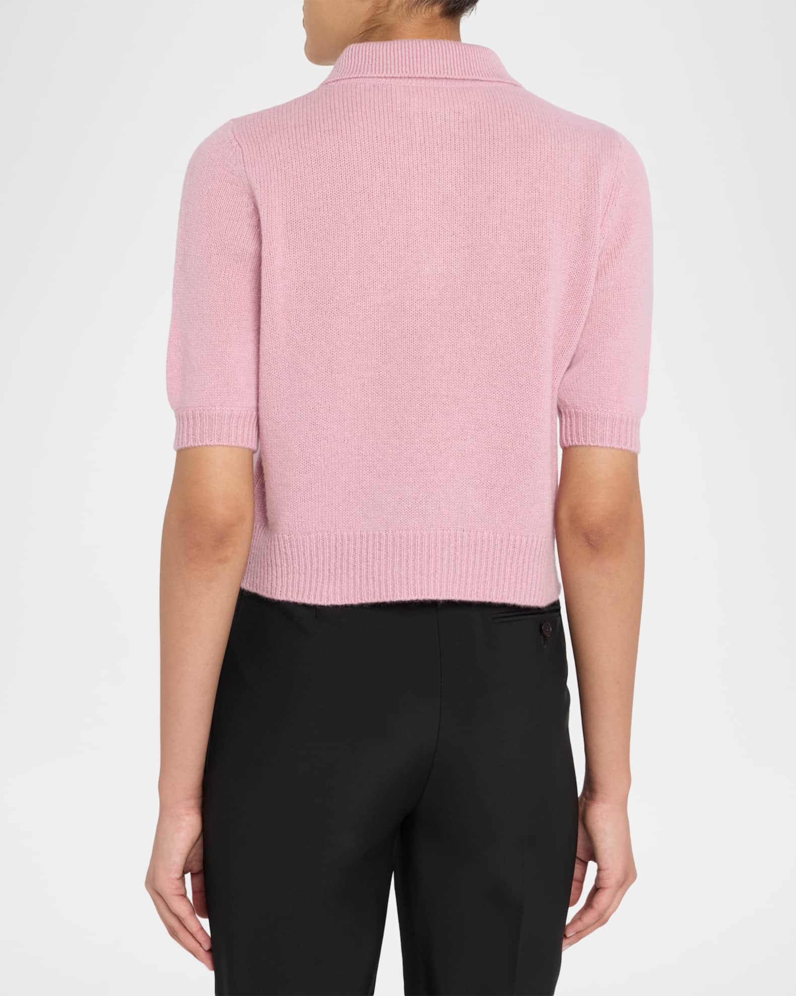Marni Short-Sleeve Cashmere Crop Polo Sweater | Neiman Marcus