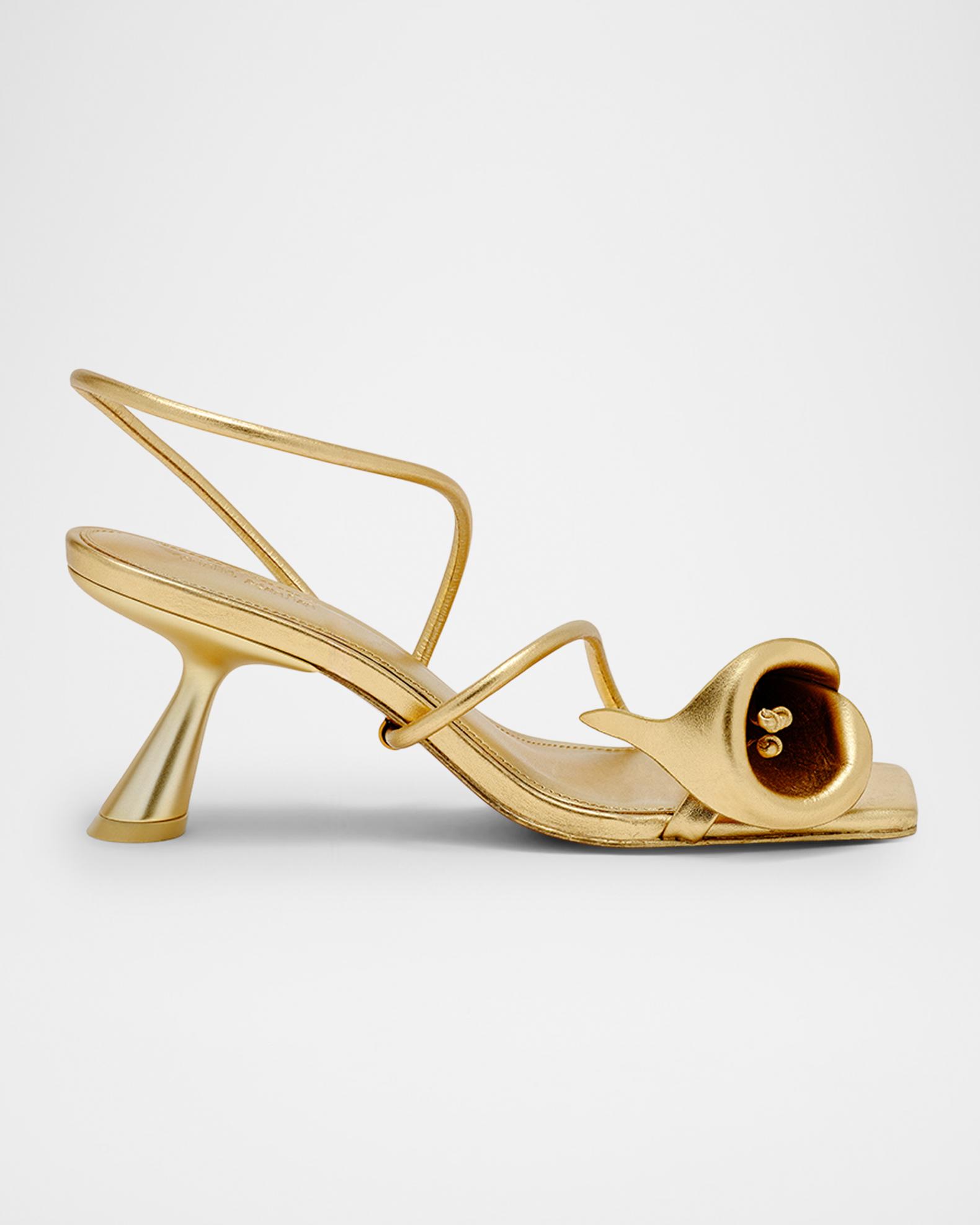 ガーヤットリーキラナ金財　(G-a3 Cult Gaia Ria Calla Lily Metallic Leather Sandals | Neiman Marcus