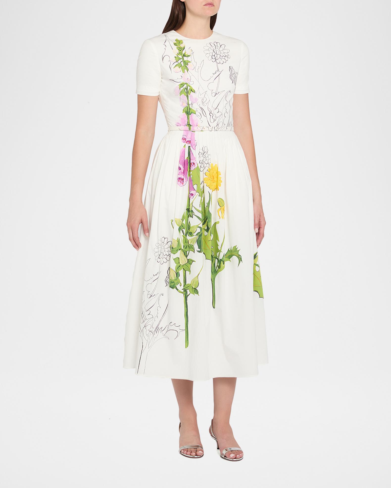 foxglove midi shirt dress Oscar de la Renta Foxglove Dandelion Poplin Short-Sleeve Midi Dress With  Belt