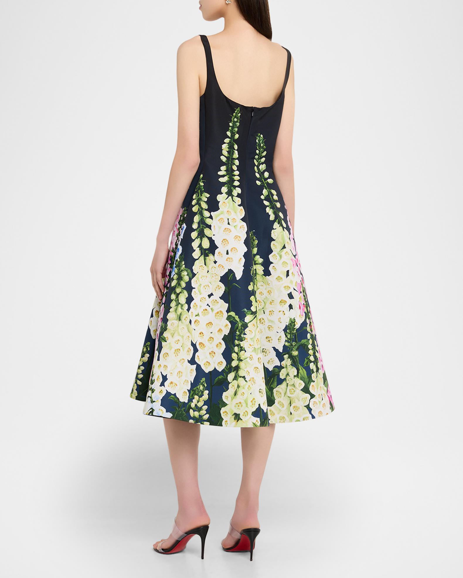 neiman marcus midi cocktail dresses Oscar de la Renta Multi Foxglove Degrade Printed Faille Midi Cocktail Dress