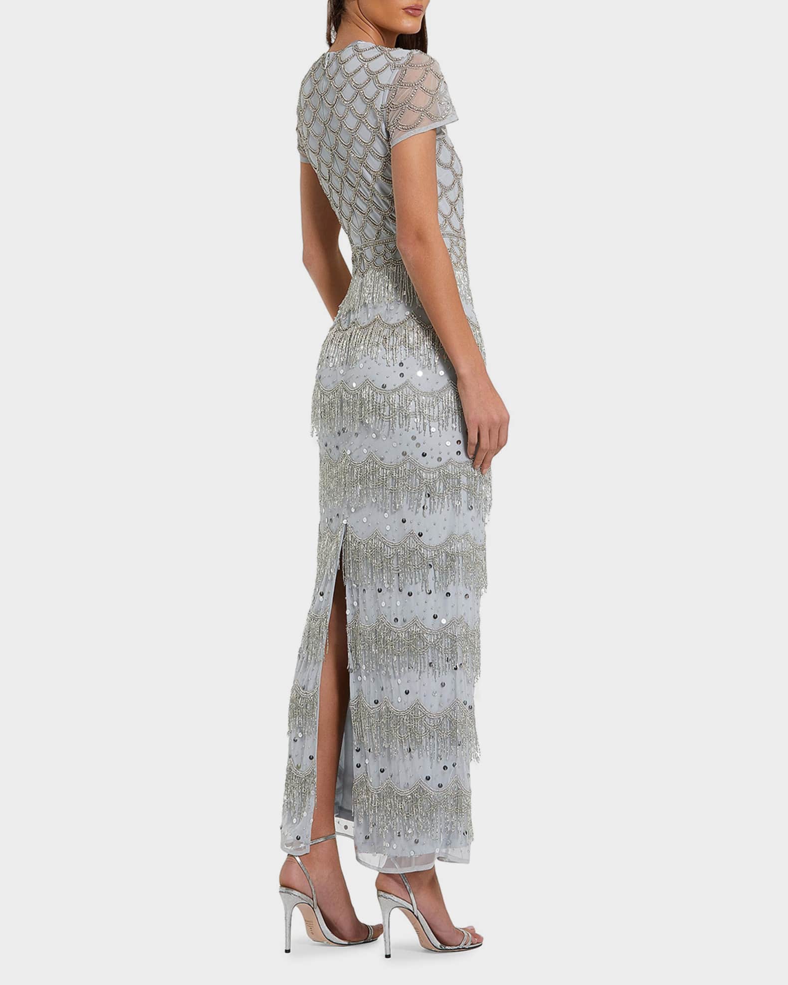 Mac Duggal Scalloped Beaded Fringe Column Gown | Neiman Marcus