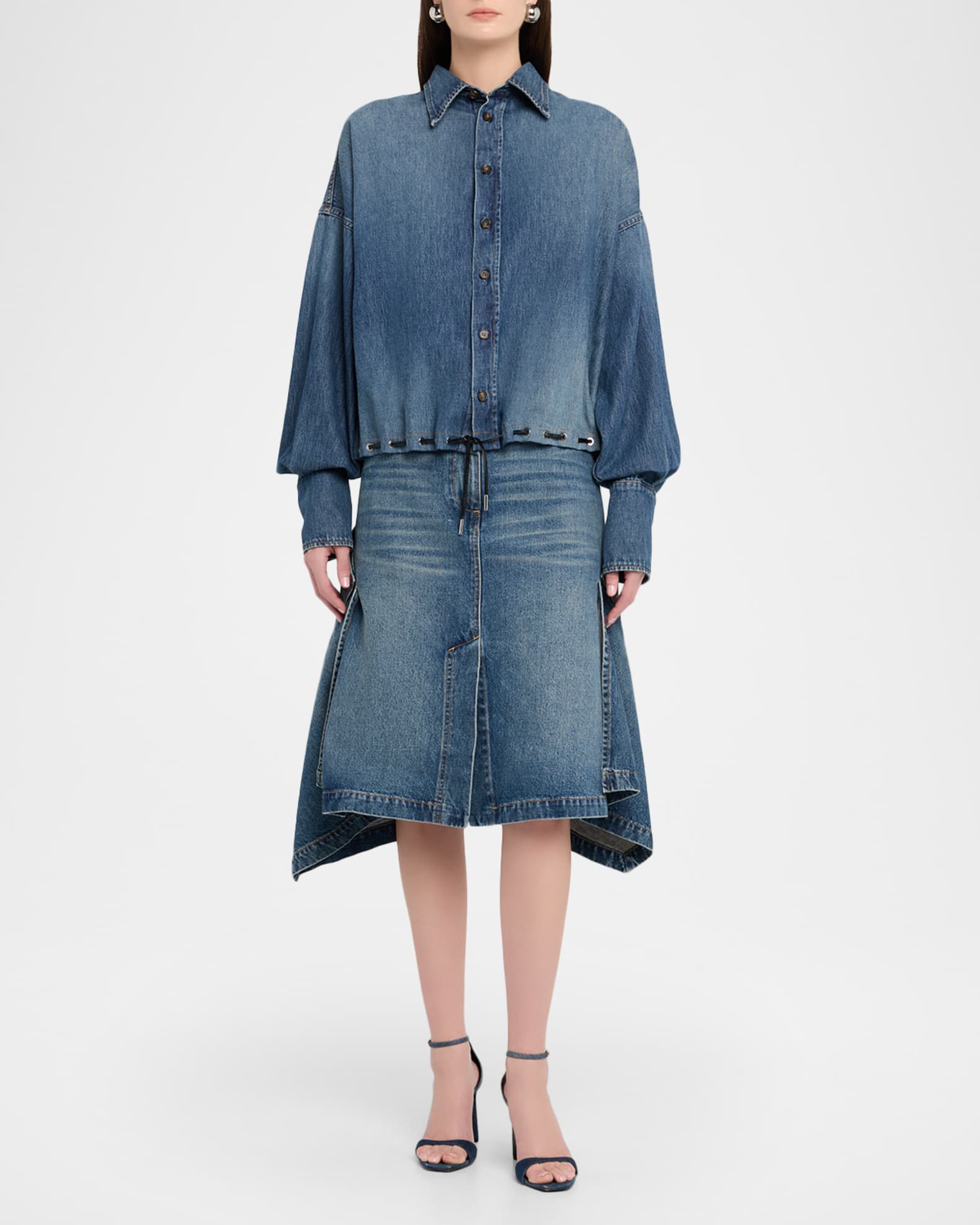BRIEFING BS BASIC SKIRT ネイビー M Brandon Maxwell Frankie Denim Handkerchief Skirt | Neiman Marcus