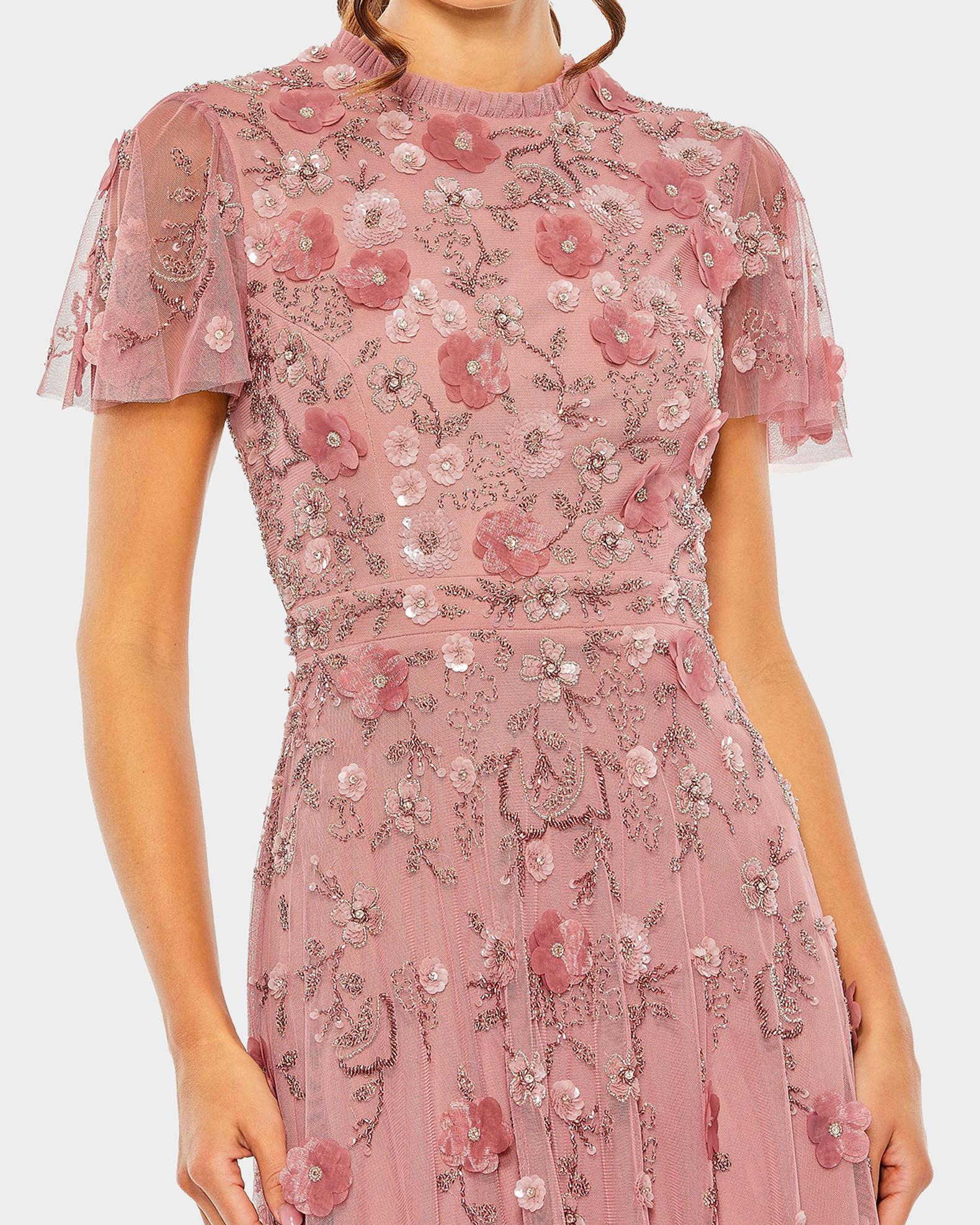 mac duggal sequin floral cocktail midi dress Multicolor Sleeveless Sequin Tiered Ruffle Midi Dress