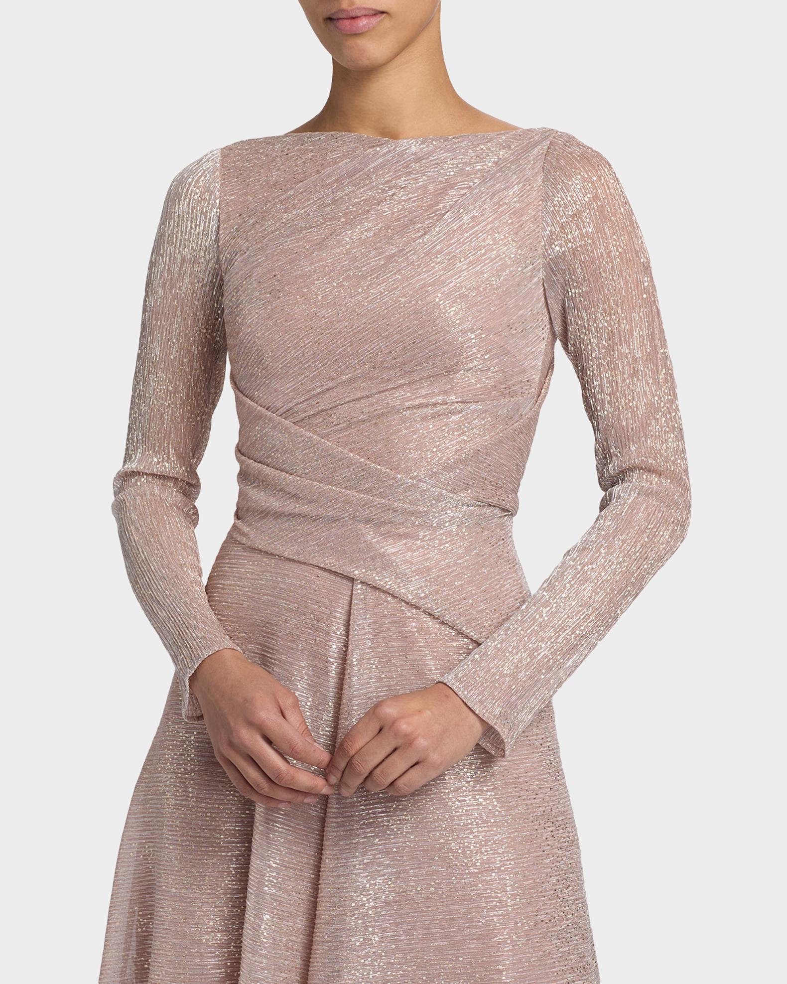 Talbot Runhof Metallic Draped Long-Sleeve High-Low Dress | Neiman Marcus