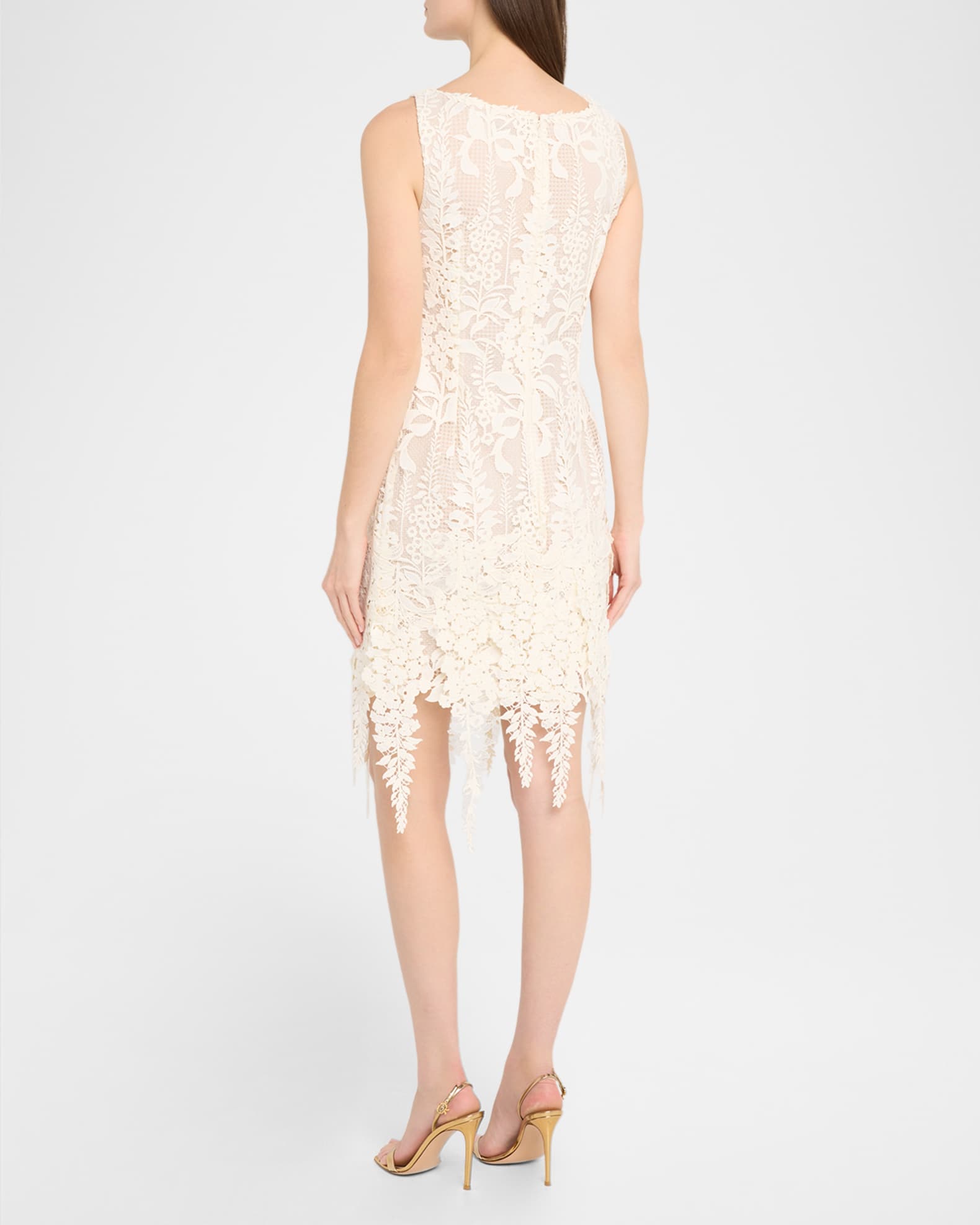 illusion plunge lace appliqued wedding dress Applique Sleeveless Bridal Gown by Ladivine WL058 – ABC Fashion main image 1