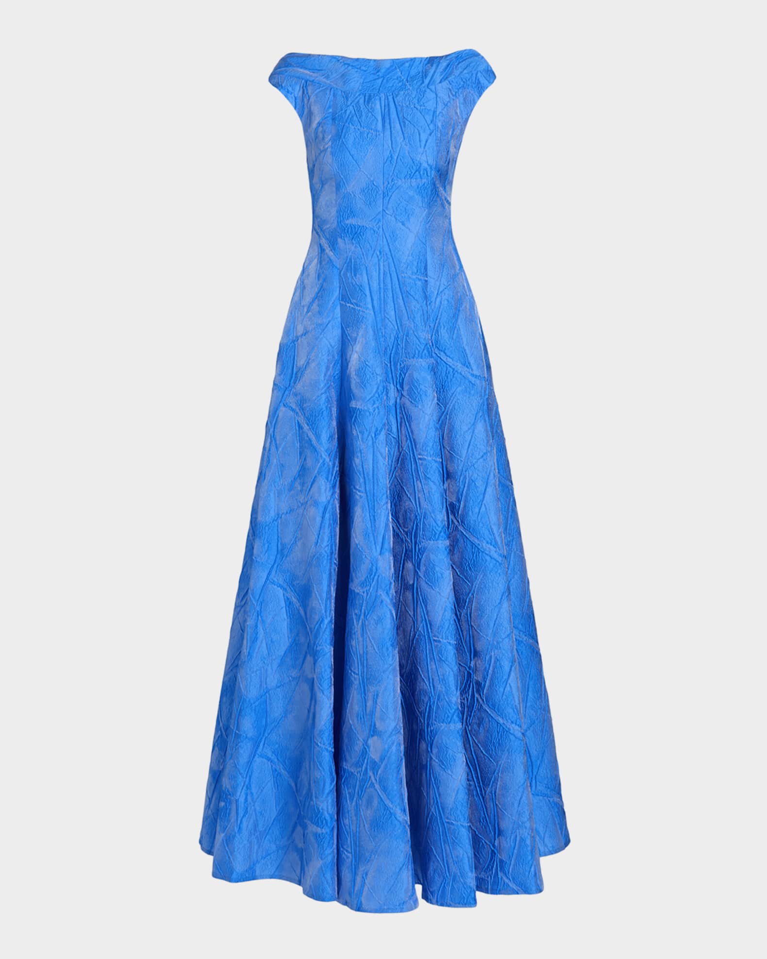 Talbot Runhof Textured Faille Jacquard High-Neck Gown, Periwinkle, Women's, 42, Evening Formal Gala Gowns Mother of the Bride Groom Evening Gowns