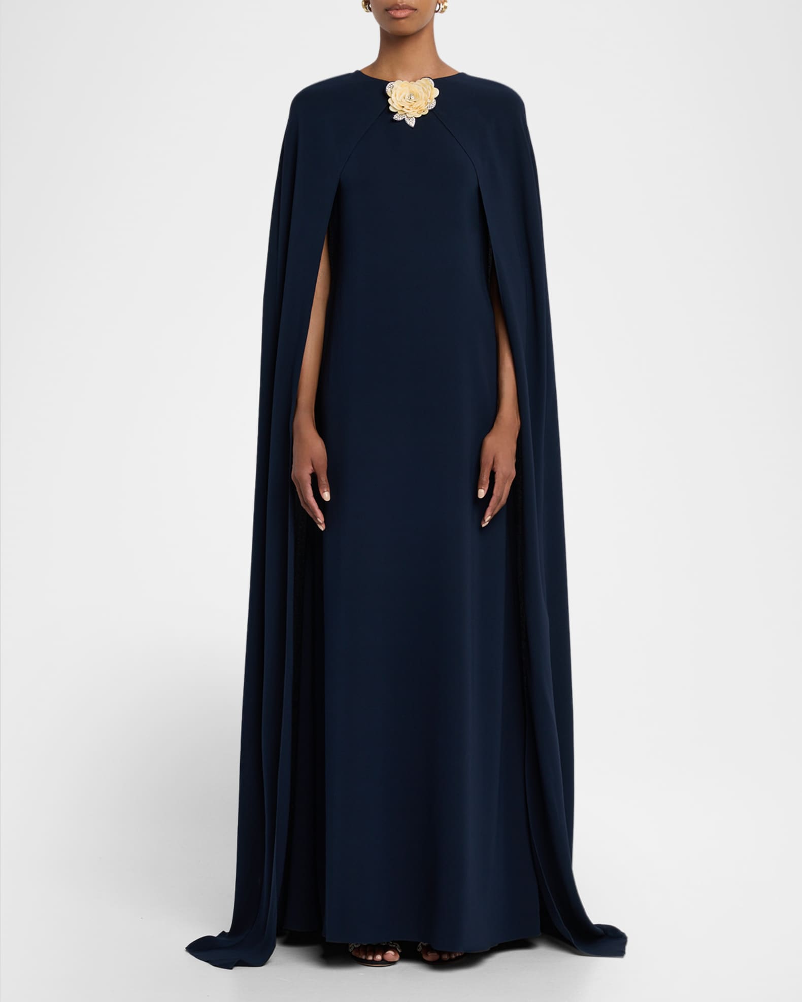 Oscar de la Renta Rose Applique Cape Gown | Neiman Marcus