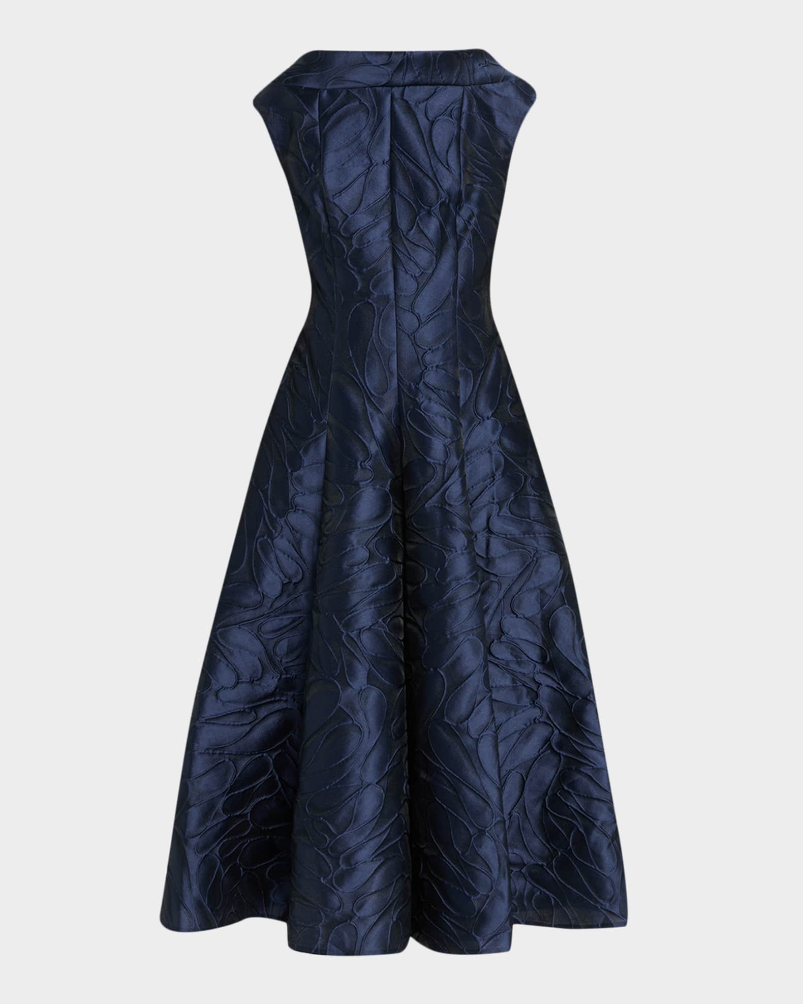 Talbot Runhof Cap-Sleeve Abstract-Jacquard Midi Dress, Blue, Women's, 2, Cocktail & Party Wedding Guest Dresses Cap-Sleeve Dresses