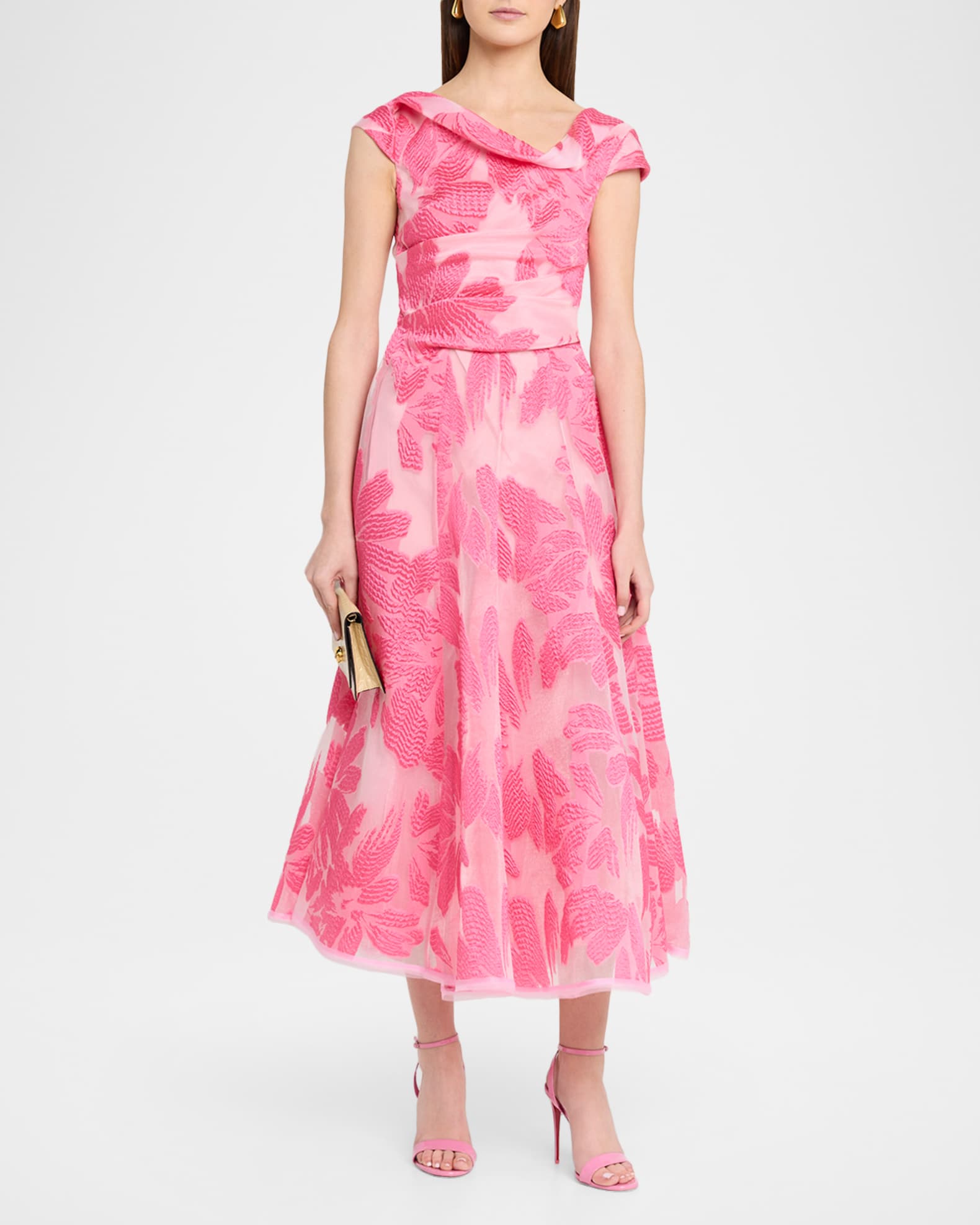 sachin and babi light blue dress Talbot Runhof Floral Fil Coupe Cap-Sleeve Midi Cocktail Dress