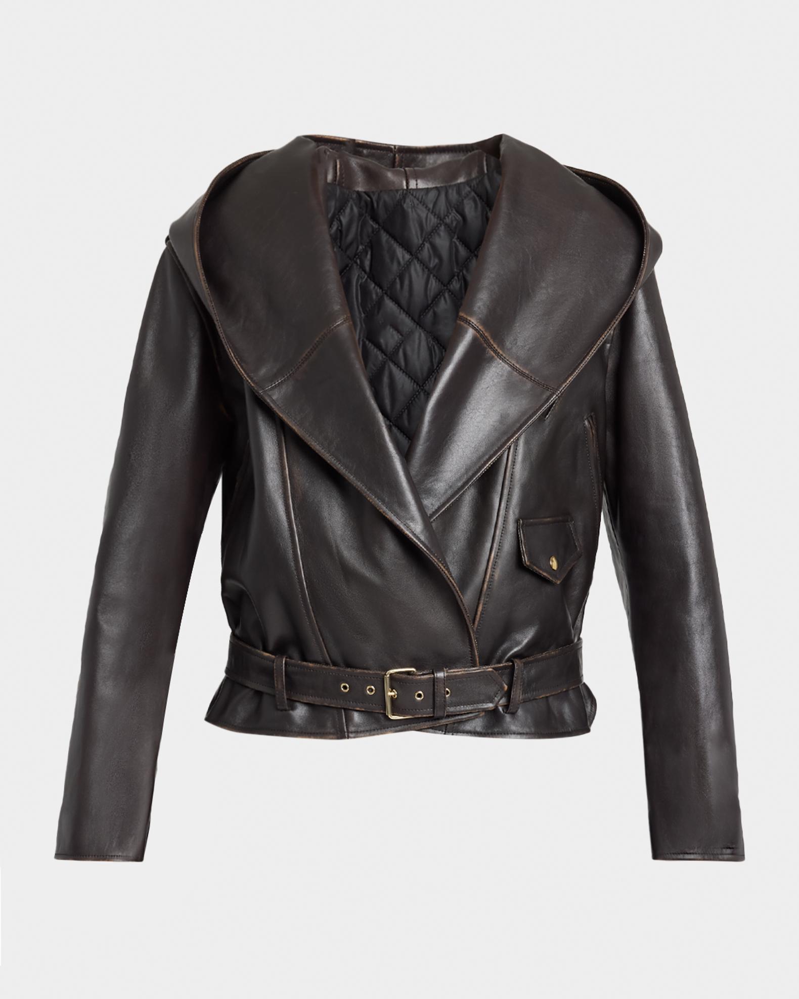 ALAIA Leather Hooded Biker Jacket | Neiman Marcus