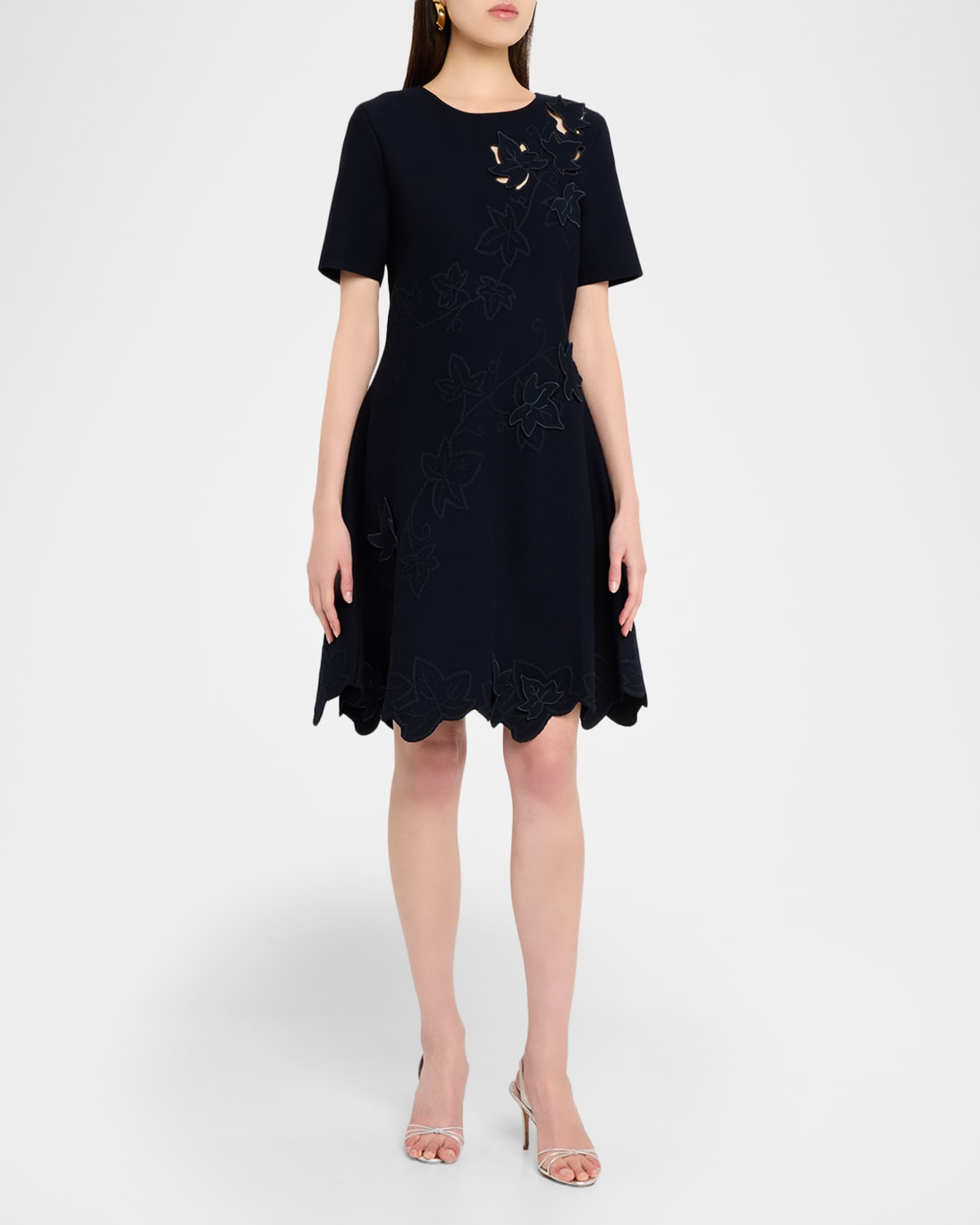 Oscar de la Renta Ivy Cutout Short-Sleeve Knit Dress | Neiman Marcus