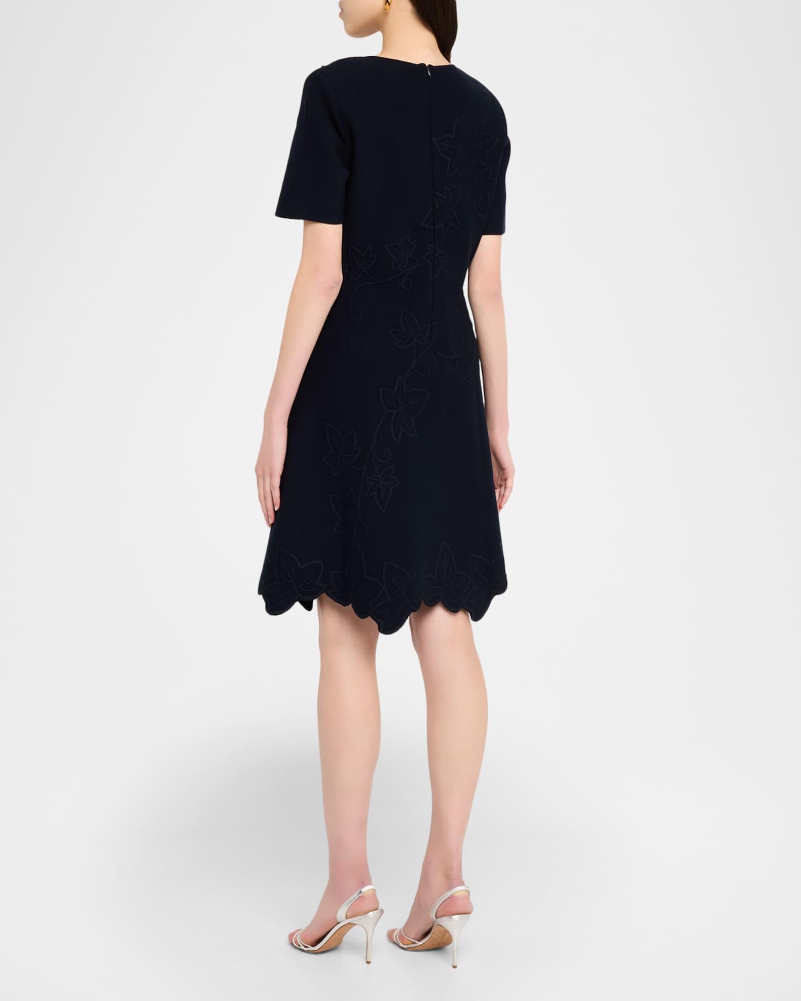 Oscar de La Renta Women's Ivy Cut Out Fit & Flare Knit Dress - Navy - Size Large