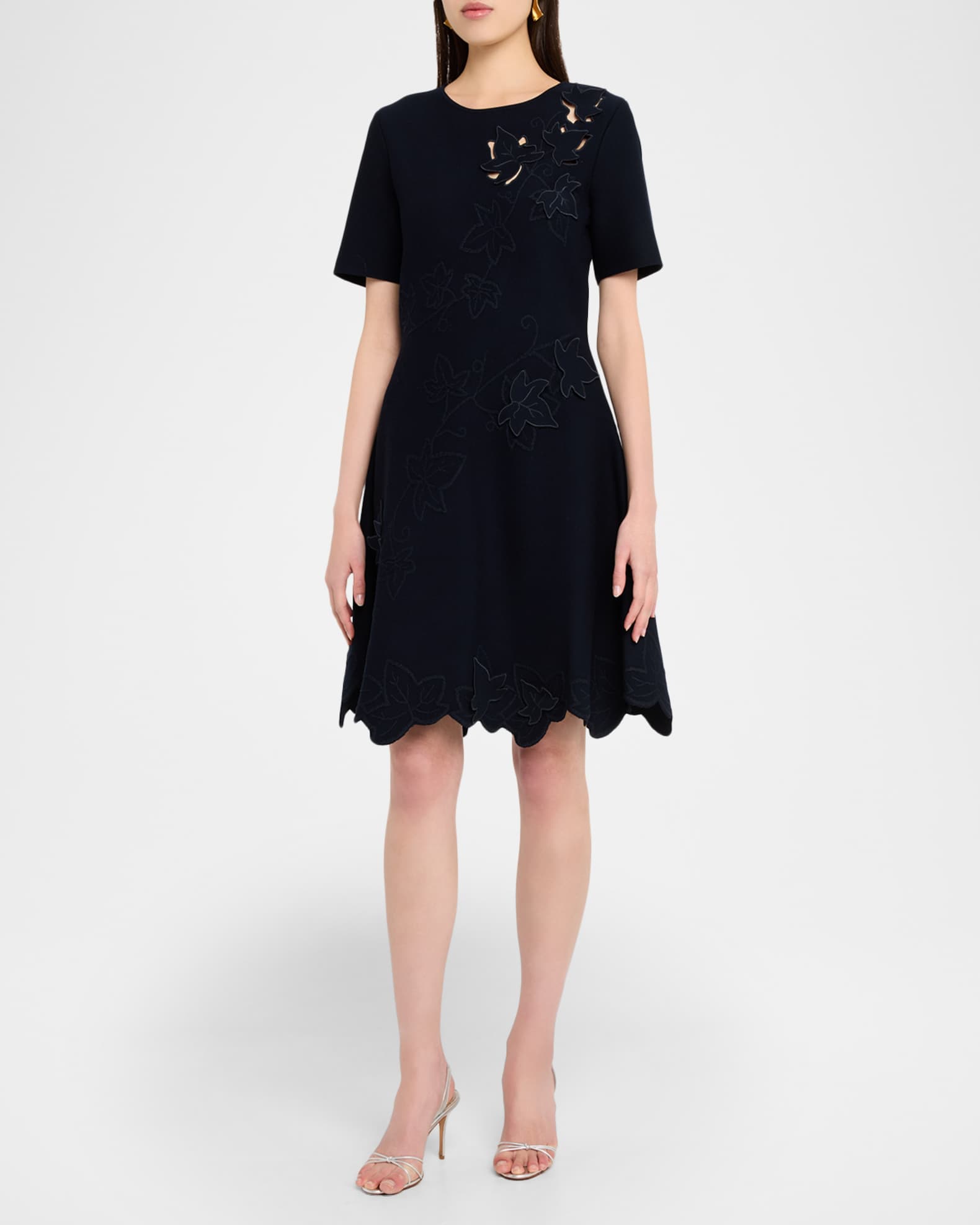 Oscar de La Renta Women's Ivy Cut Out Fit & Flare Knit Dress - Navy - Size Large