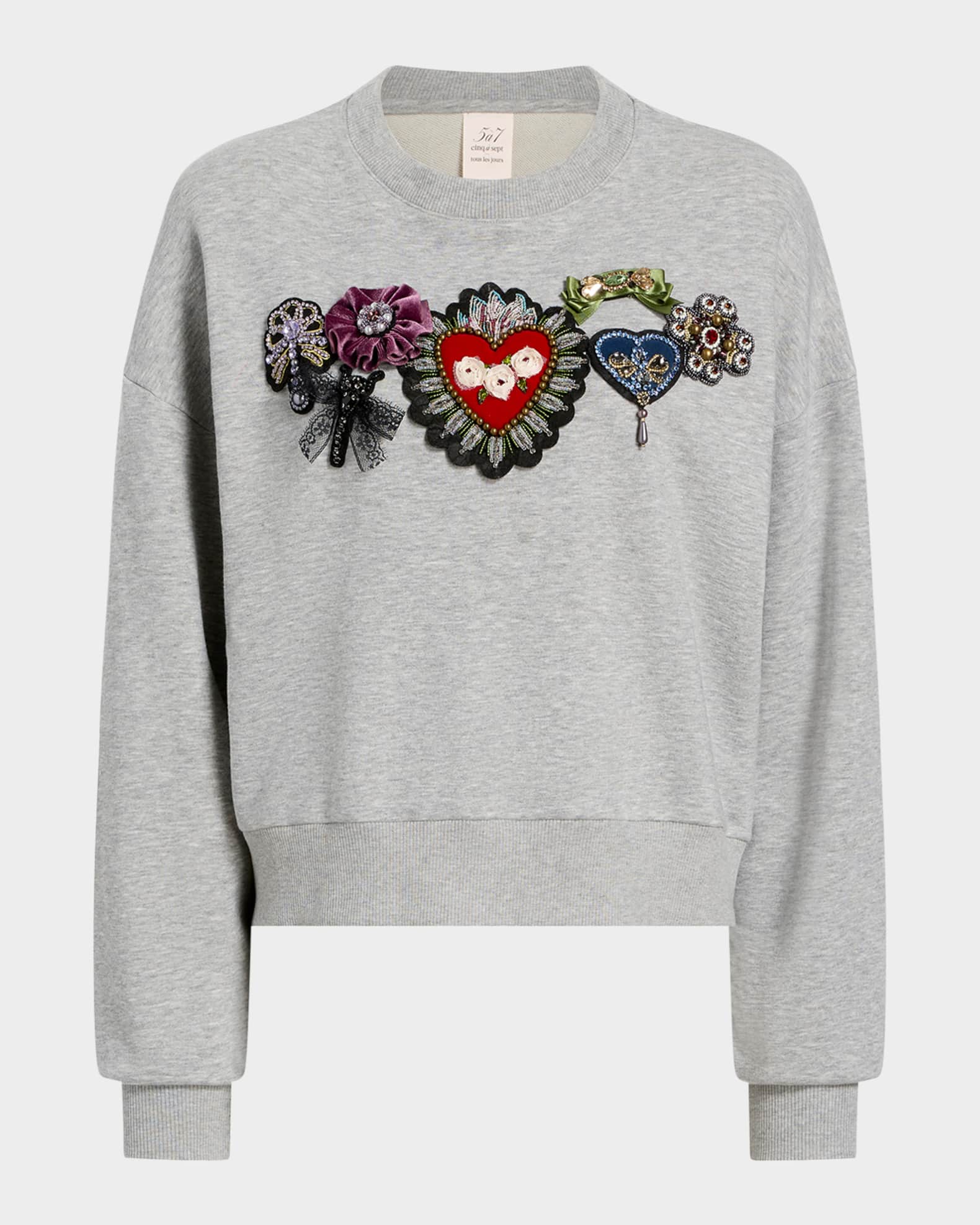 Cinq a Sept Heritage Rose Brandy Embroidered Terry Sweatshirt
