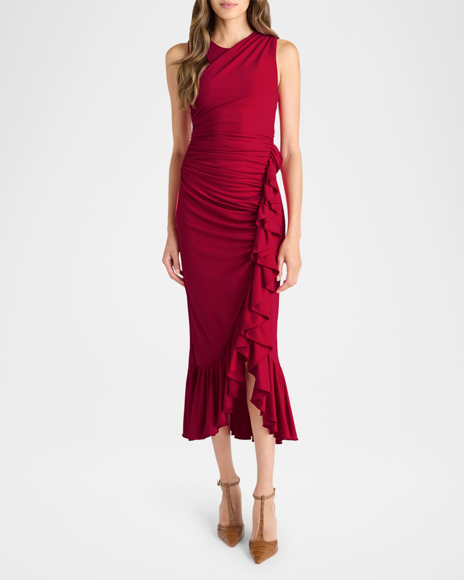 Cinq a Sept Fatima Sleeveless Ruffled Midi Dress | Neiman Marcus