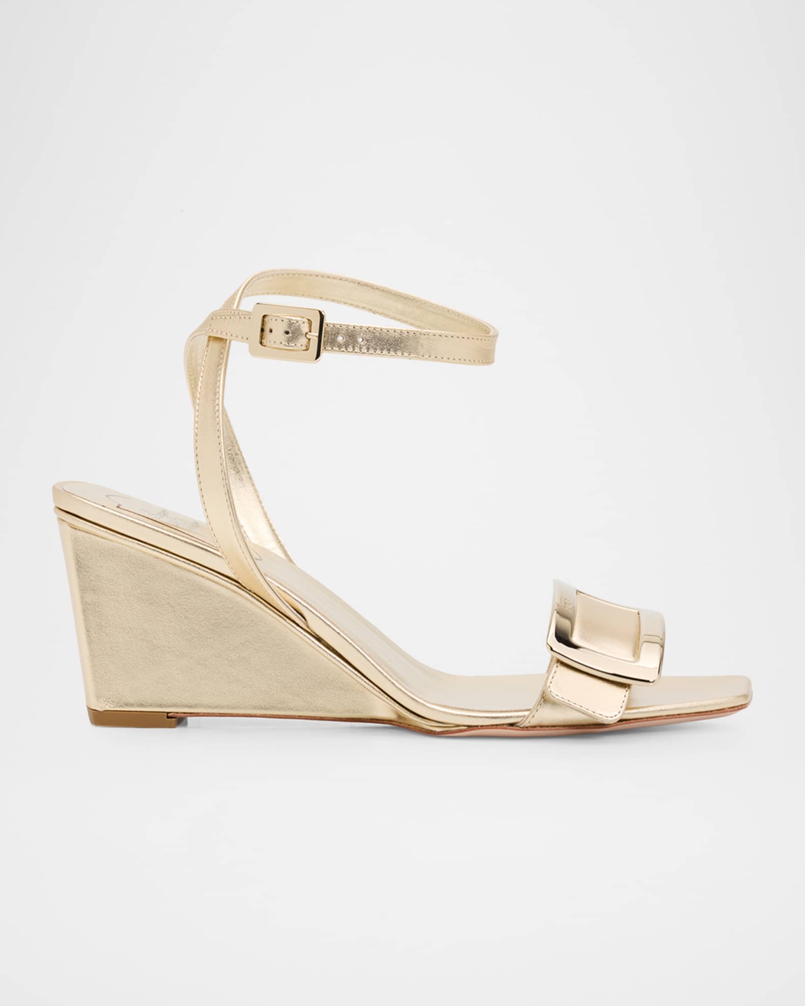 Roger Vivier 60mm Belle Vivier Metallic Leather Wedge Sandals