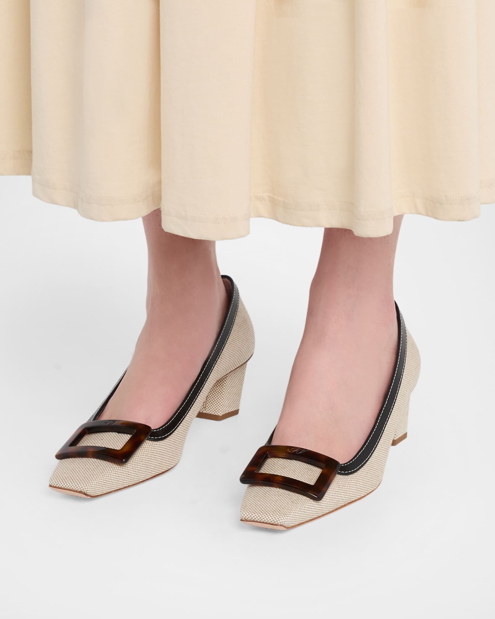 Roger Vivier 45mm Belle Vivier Turtle Linen Pumps | Neiman Marcus