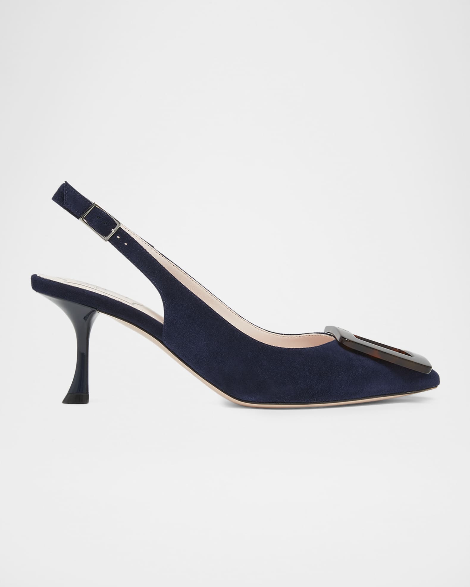 Roger Vivier 65mm Viv in the City Suede Buckle Slingback Pumps