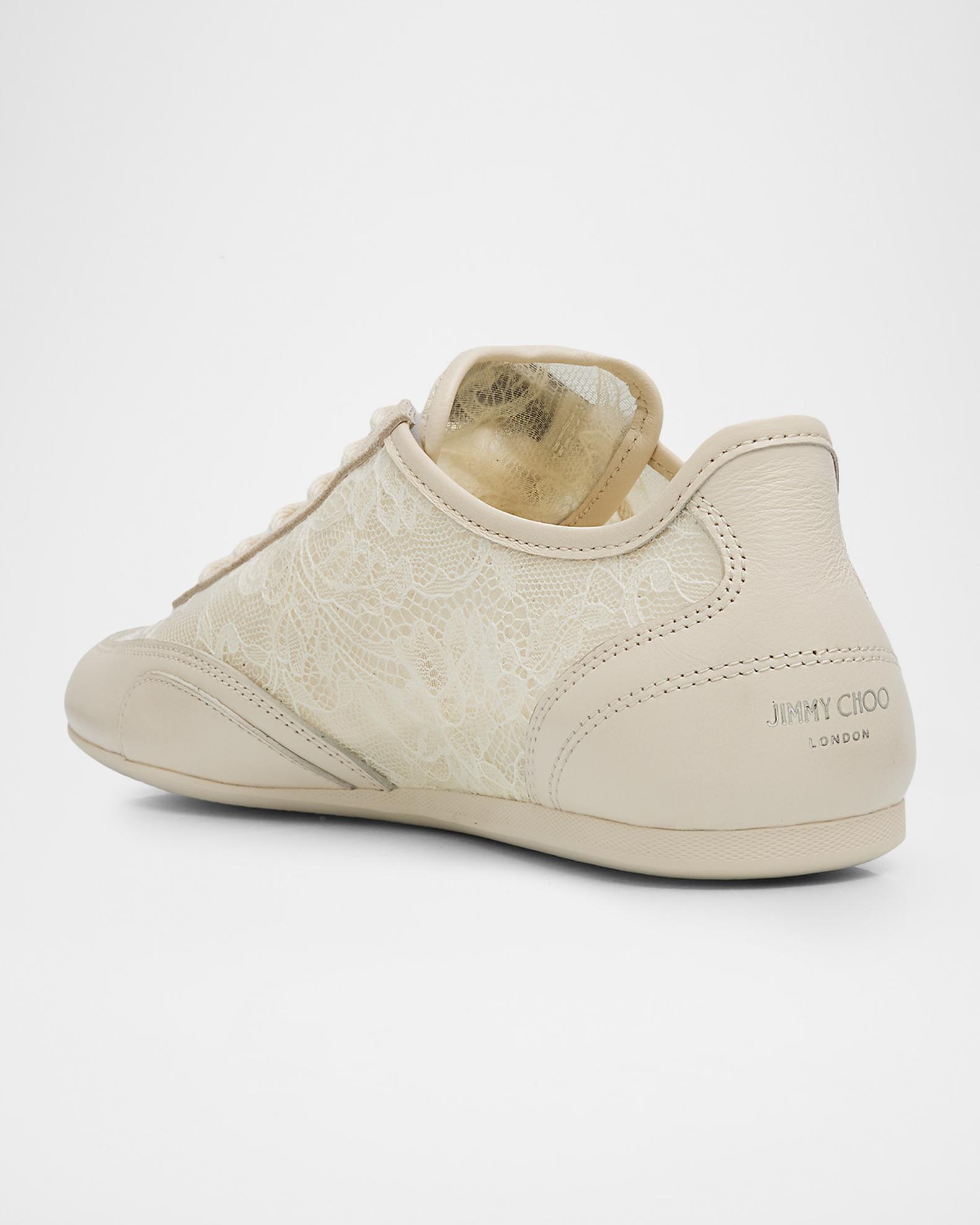 JIMMY CHOO ベージュ レース フラットシューズ サイズ40 Jimmy Choo Sunny Floral Lace and Suede Trainers | Neiman Marcus