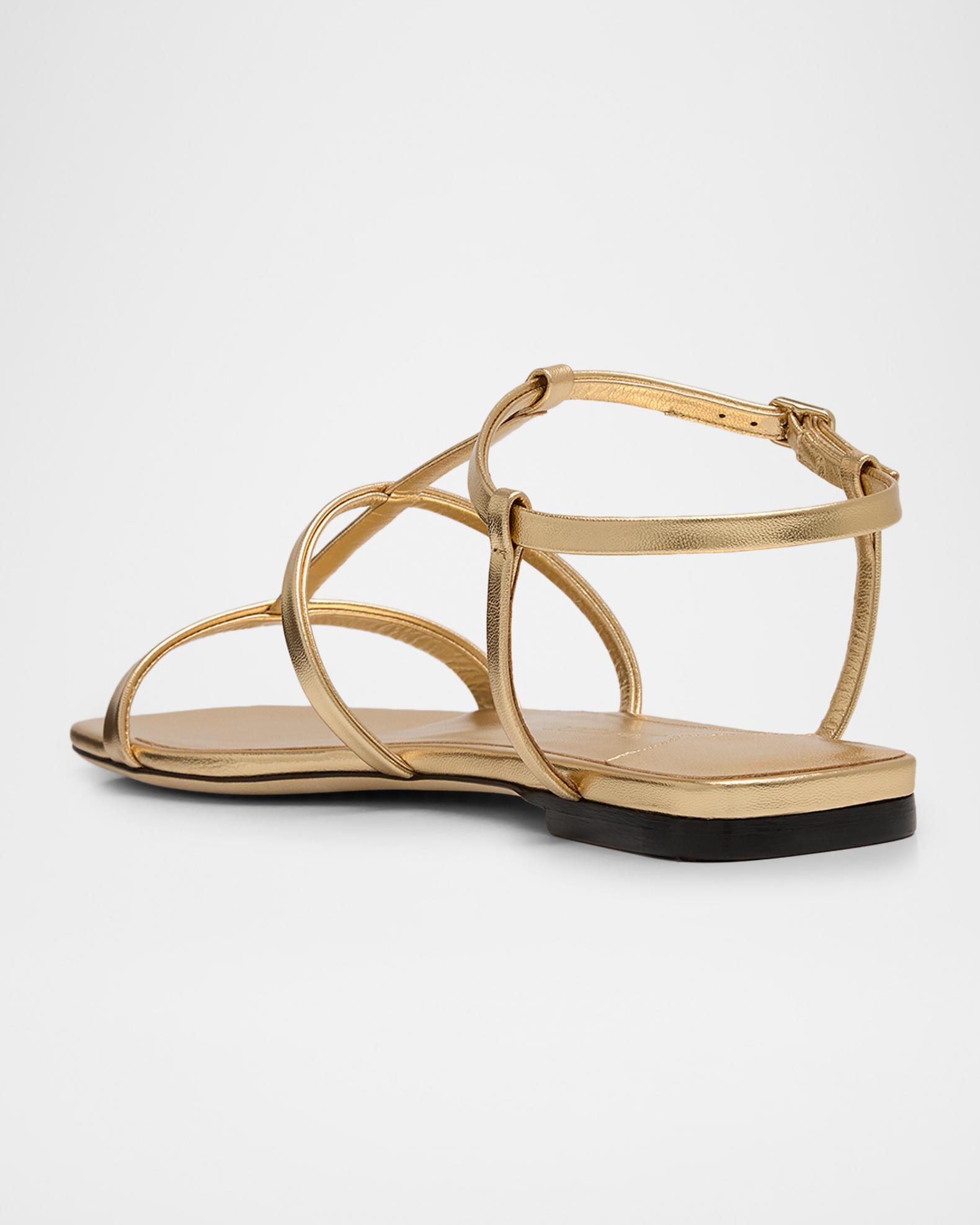 Jimmy Choo Gwynn Metallic Leather Strappy Flat Sandals | Neiman Marcus