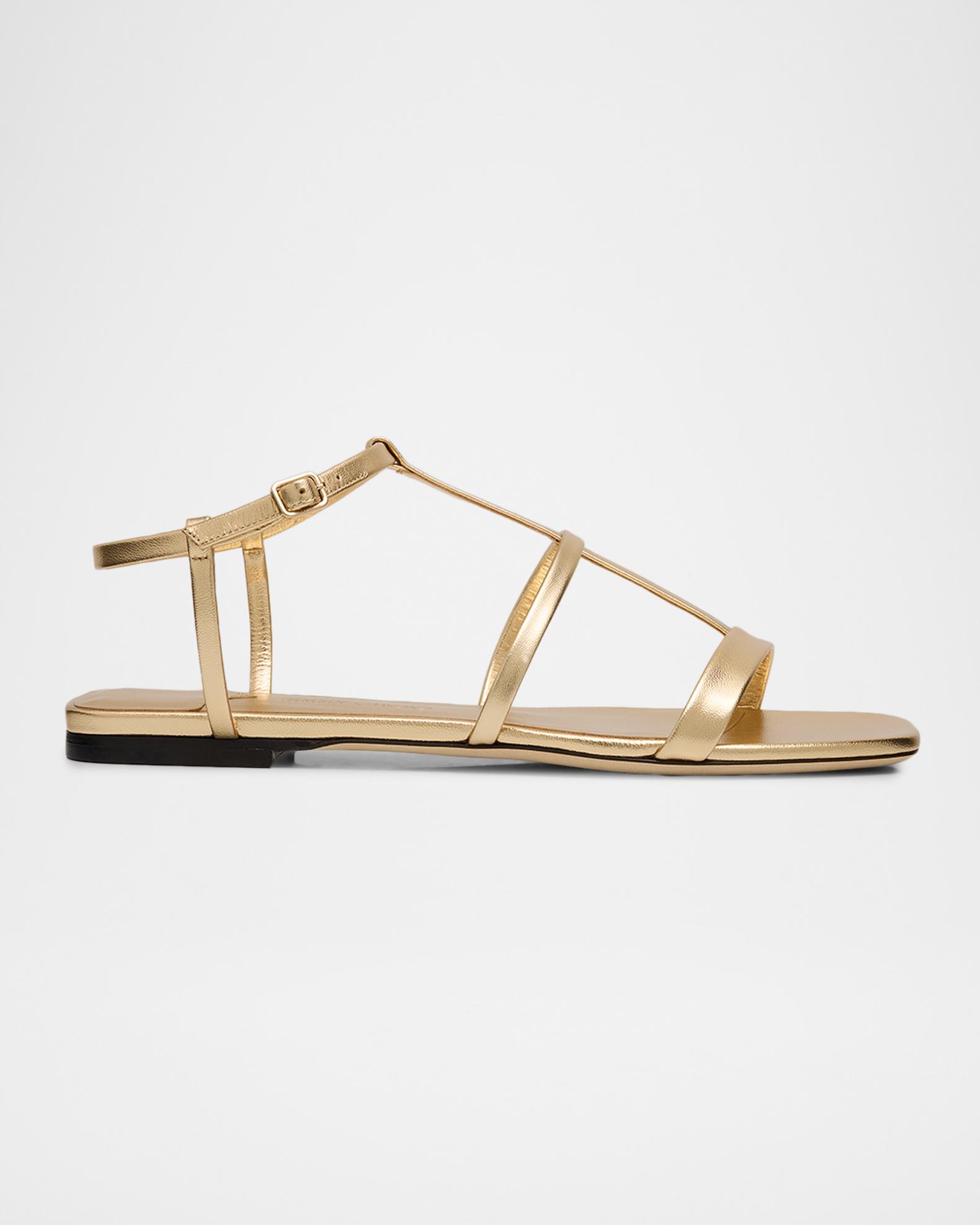 Jimmy Choo Gwynn Metallic Leather Strappy Flat Sandals | Neiman Marcus