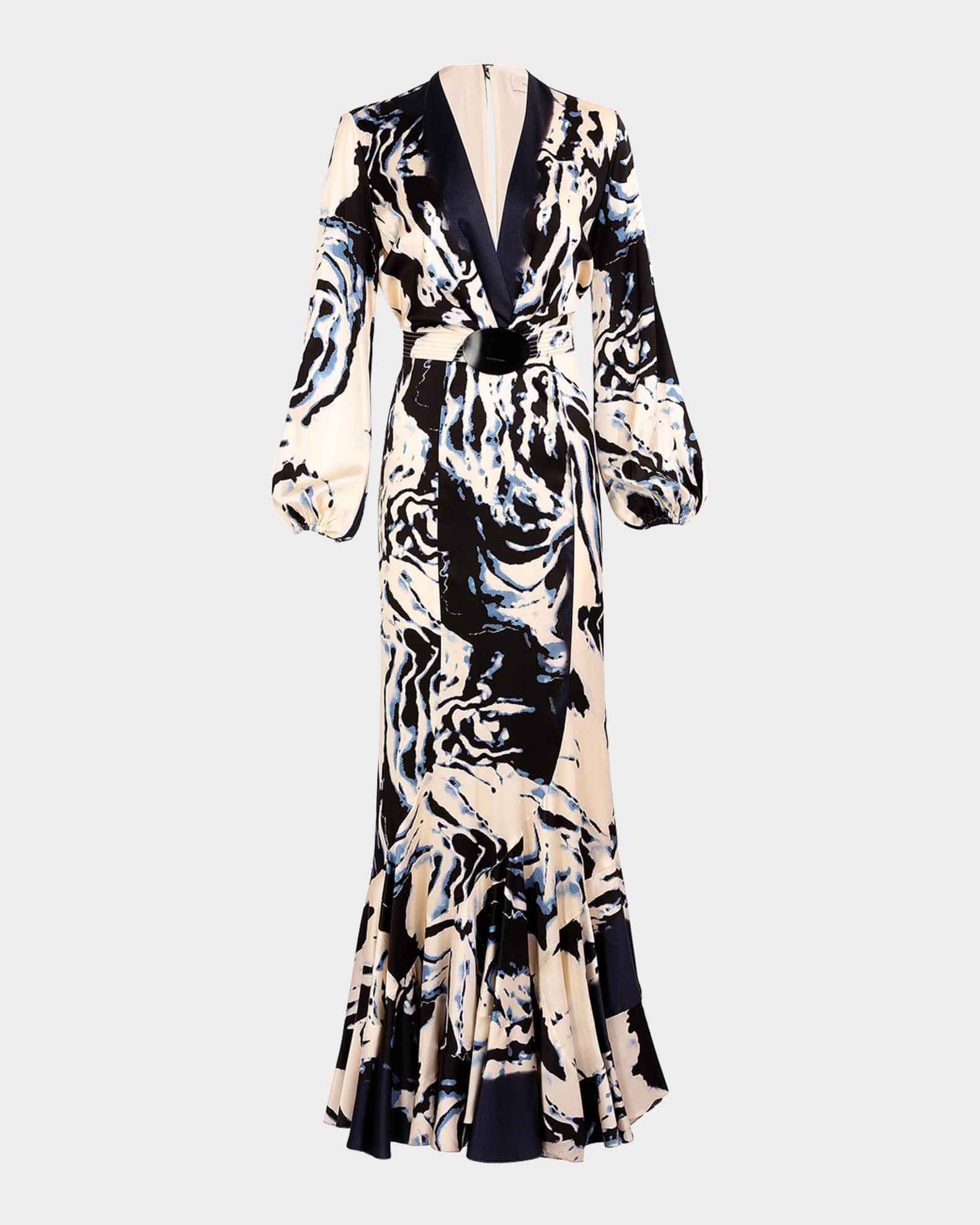 Silvia Tcherassi Remy Plunging Long-Sleeve Belted Satin Maxi Dress | Neiman  Marcus
