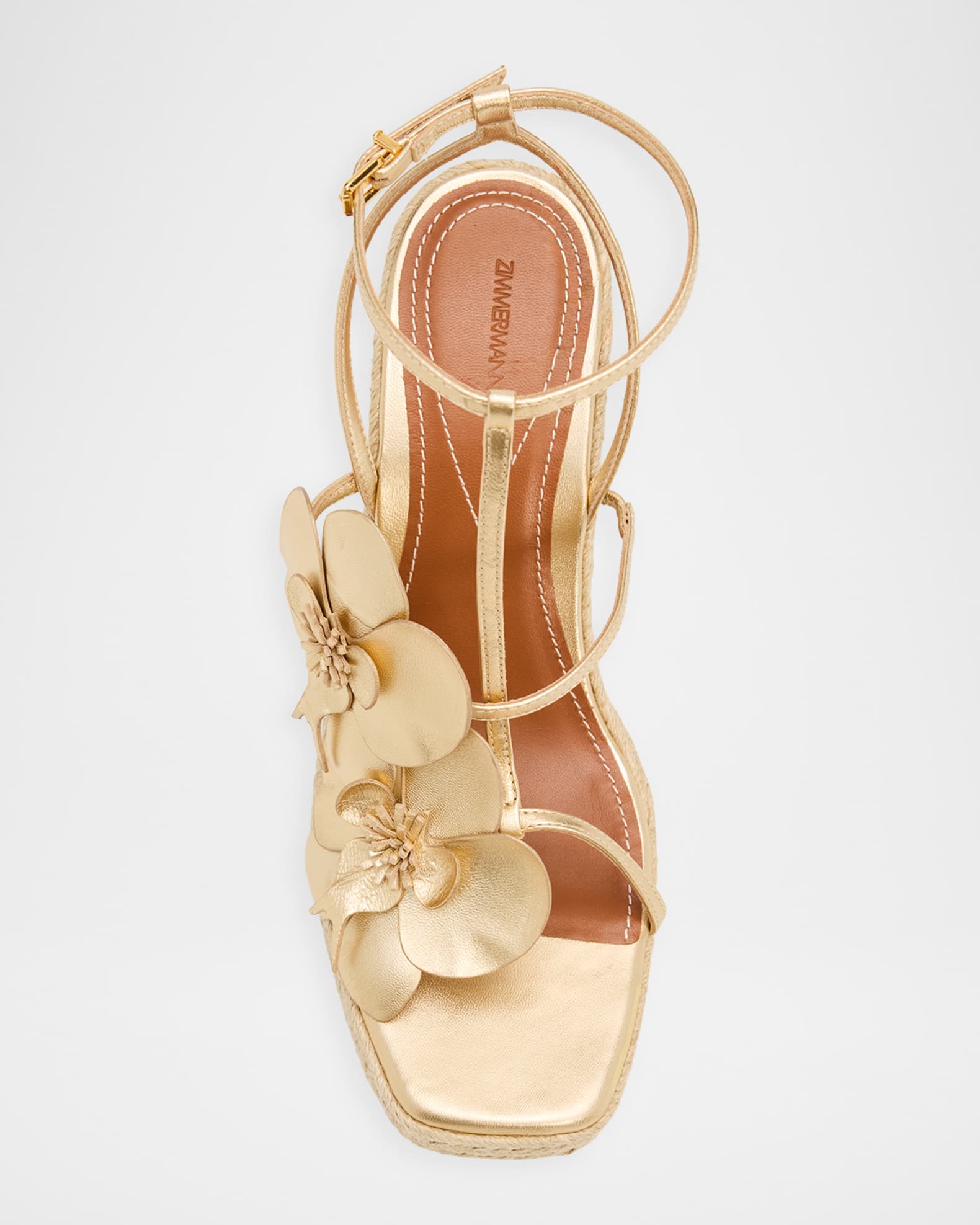 花 Cvernal Zimmermann 110mm Orchid Metallic Leather Espadrille Wedge Sandals