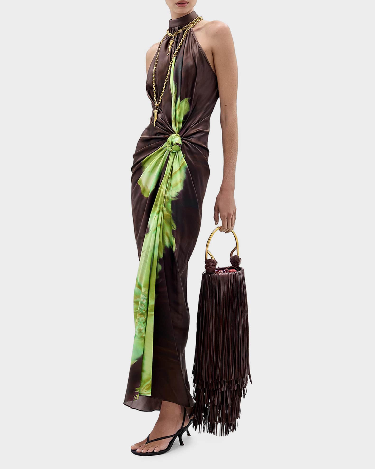 TELMA テルマ 10万23A/W ノットツイードロングジレ Silvia Tcherassi Tizziana Knotted Silk Halter Maxi Dress | Neiman