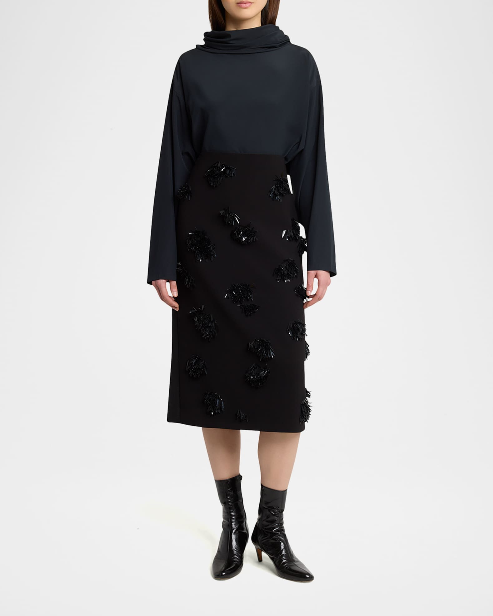Proenza Schouler Moira Embroidered Compact Crepe Skirt | Neiman Marcus