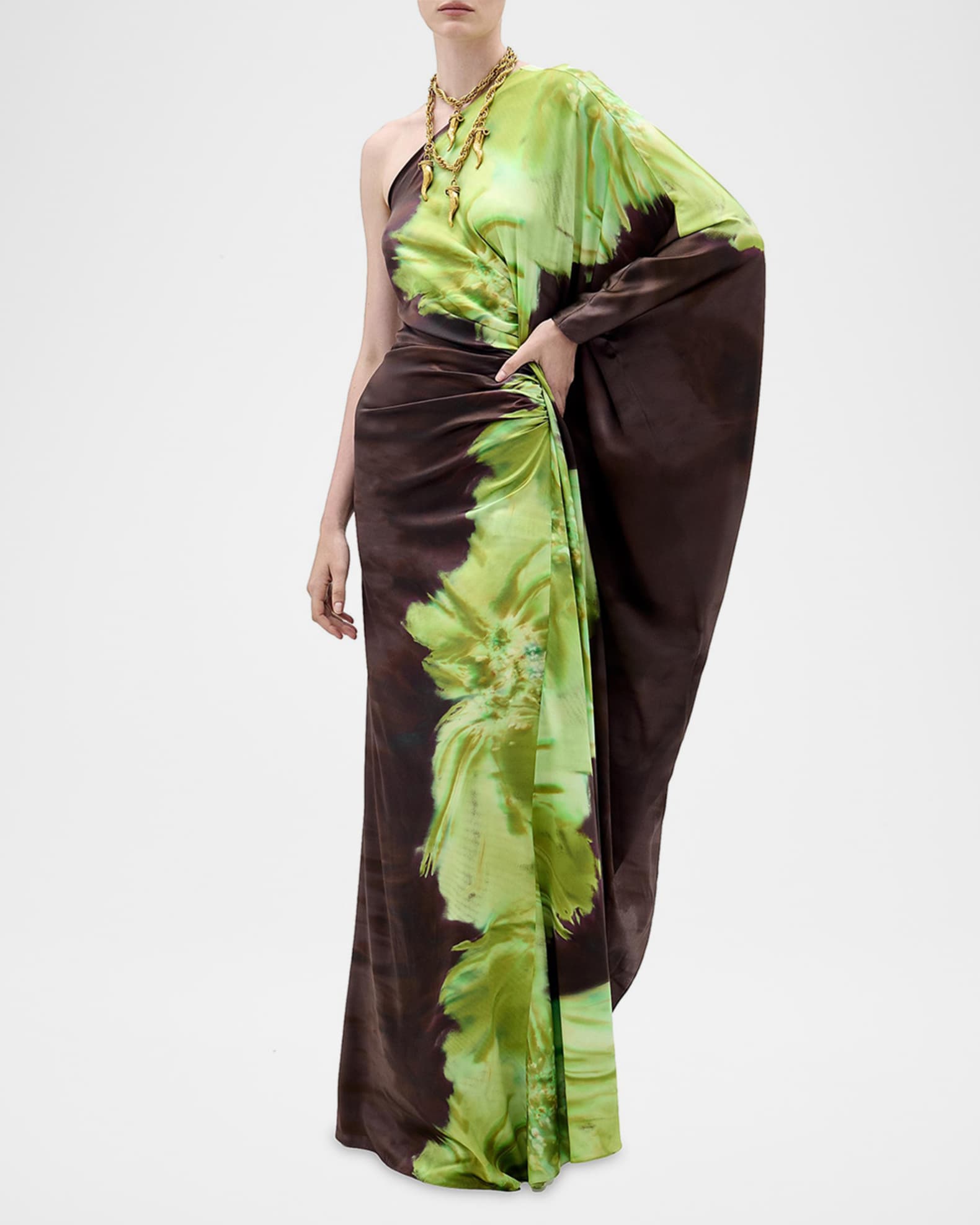 Silvia Tcherassi Afrodita One-Shoulder Long-Sleeve Satin Maxi Dress |  Neiman Marcus