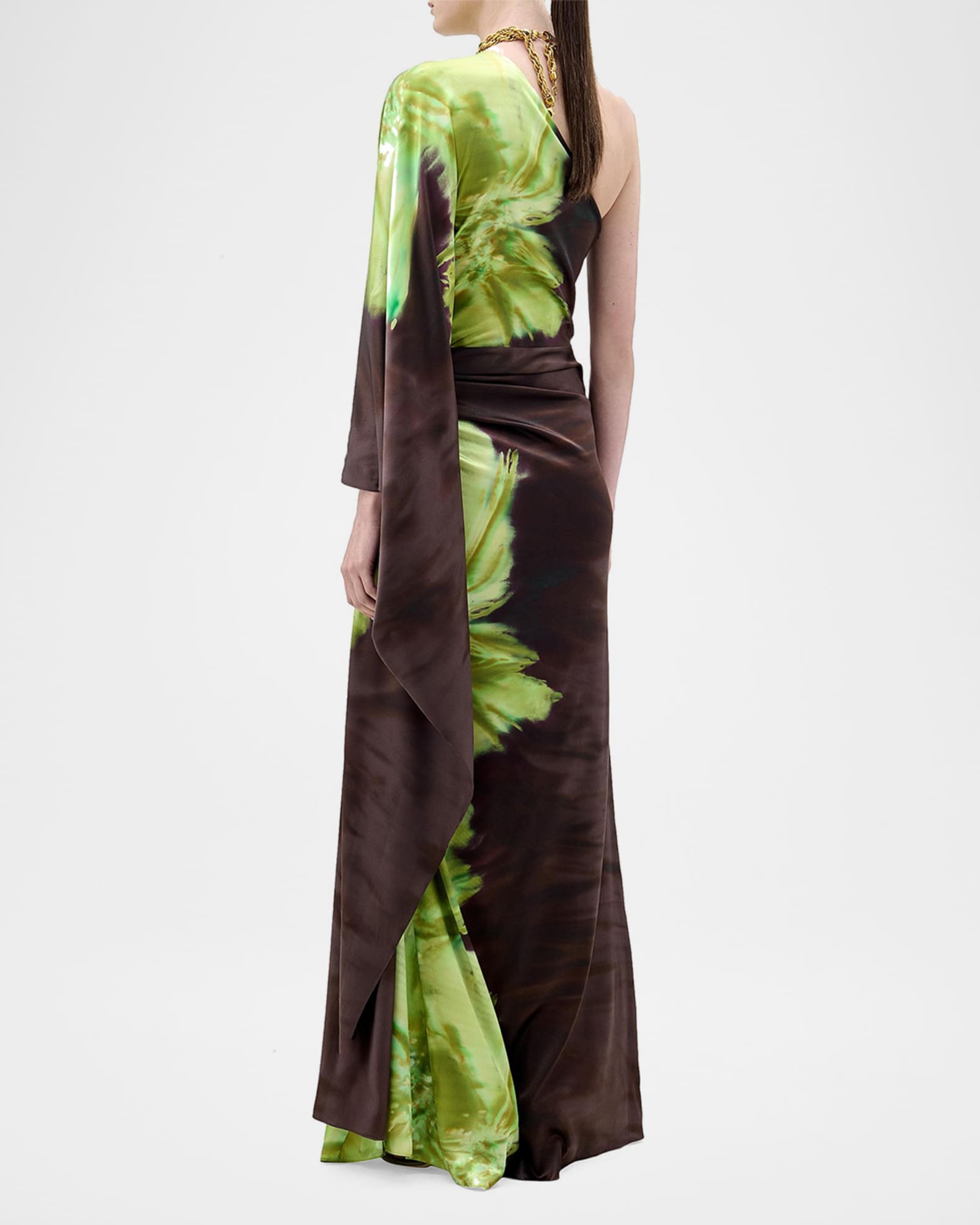 Silvia Tcherassi Afrodita One-Shoulder Long-Sleeve Satin Maxi