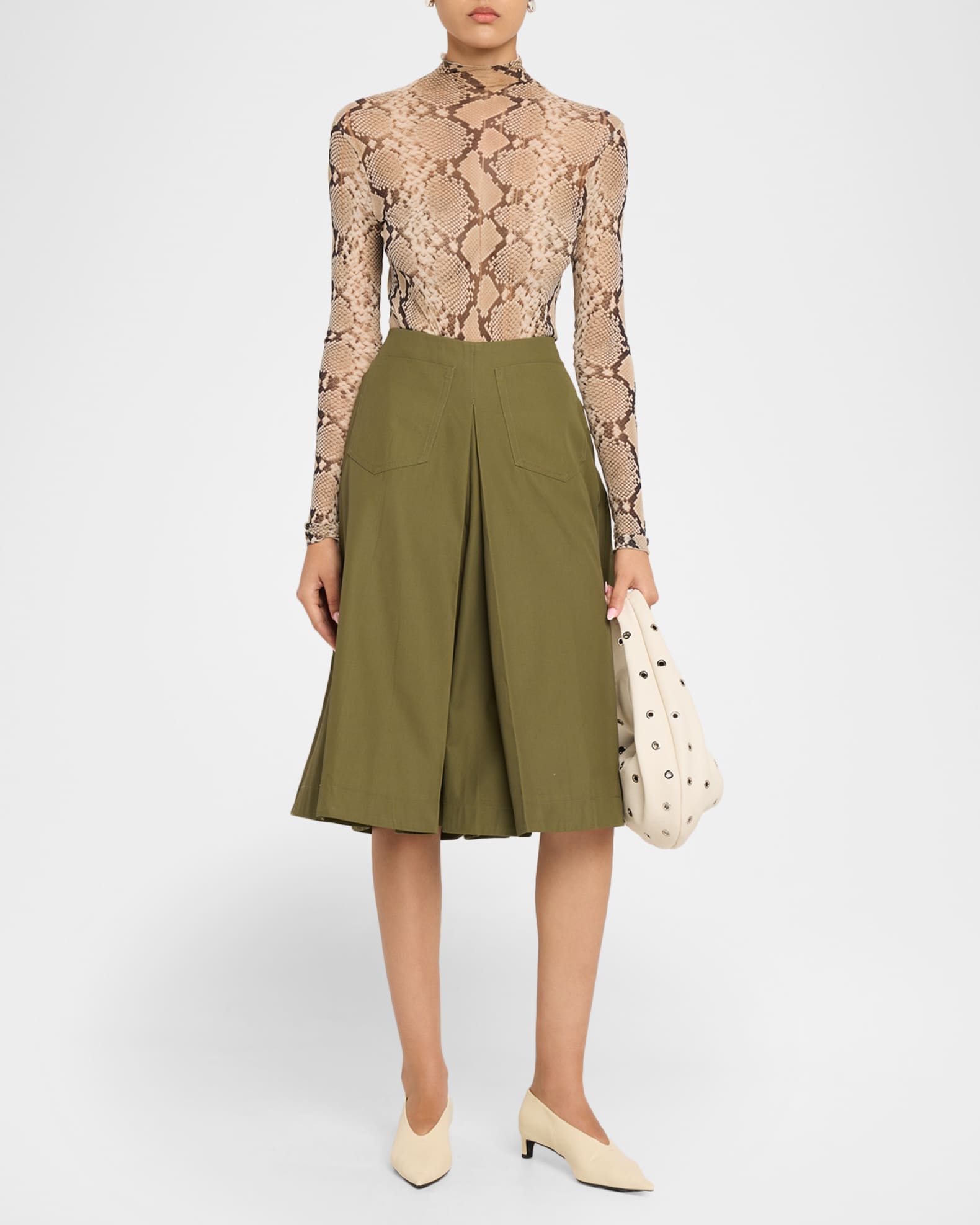 ZANKOV Louise Pleated Cotton A-Line Skirt | Neiman Marcus