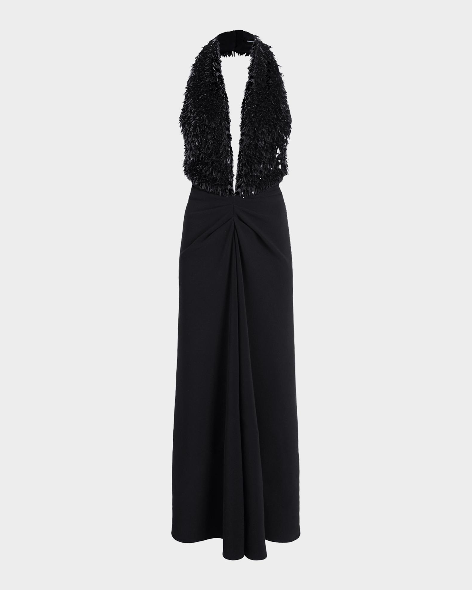 Proenza Schouler Moira Embroidered Compact Crepe Plunge-Neck Dress
