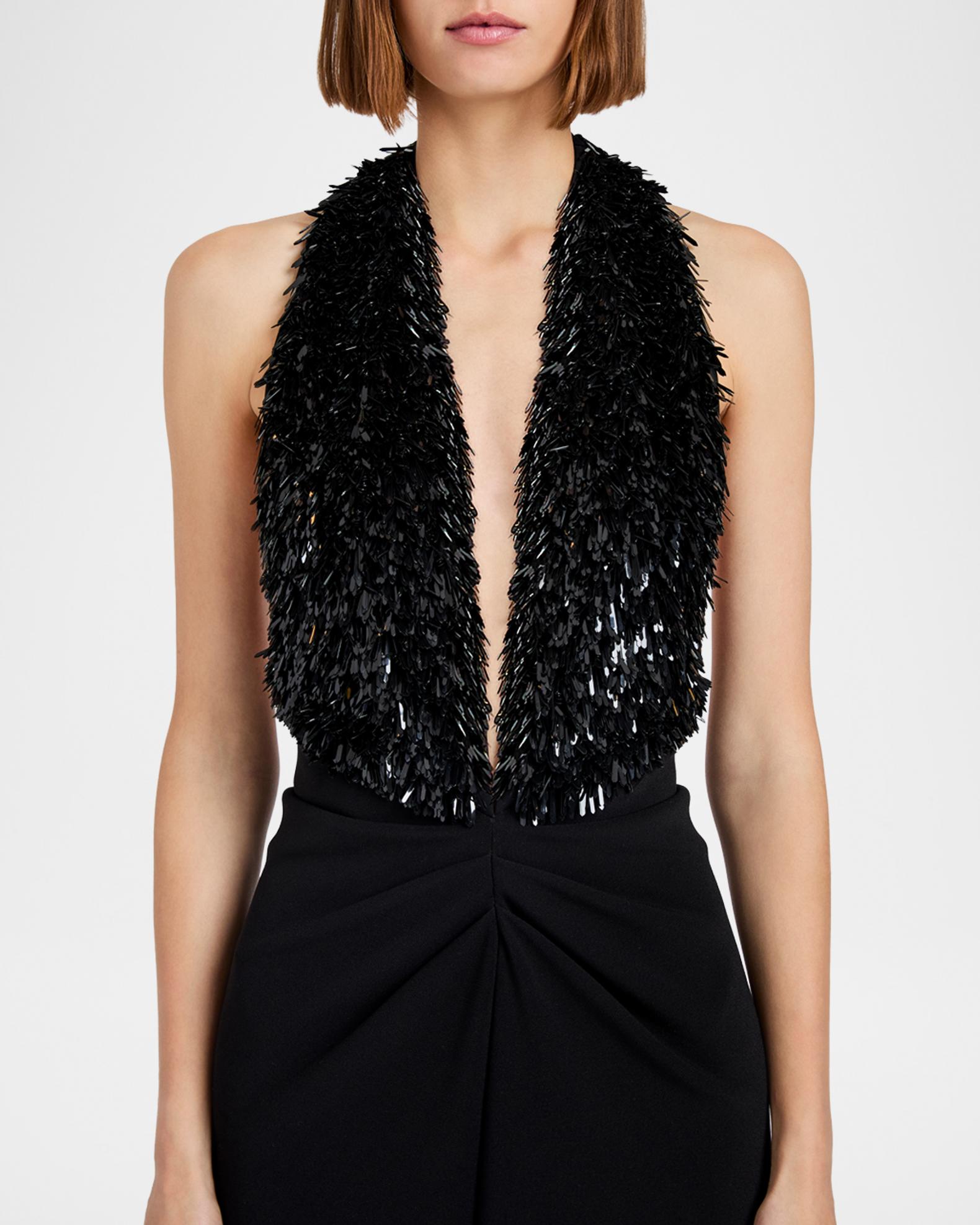 Proenza Schouler Moira Embroidered Compact Crepe Plunge-Neck Dress