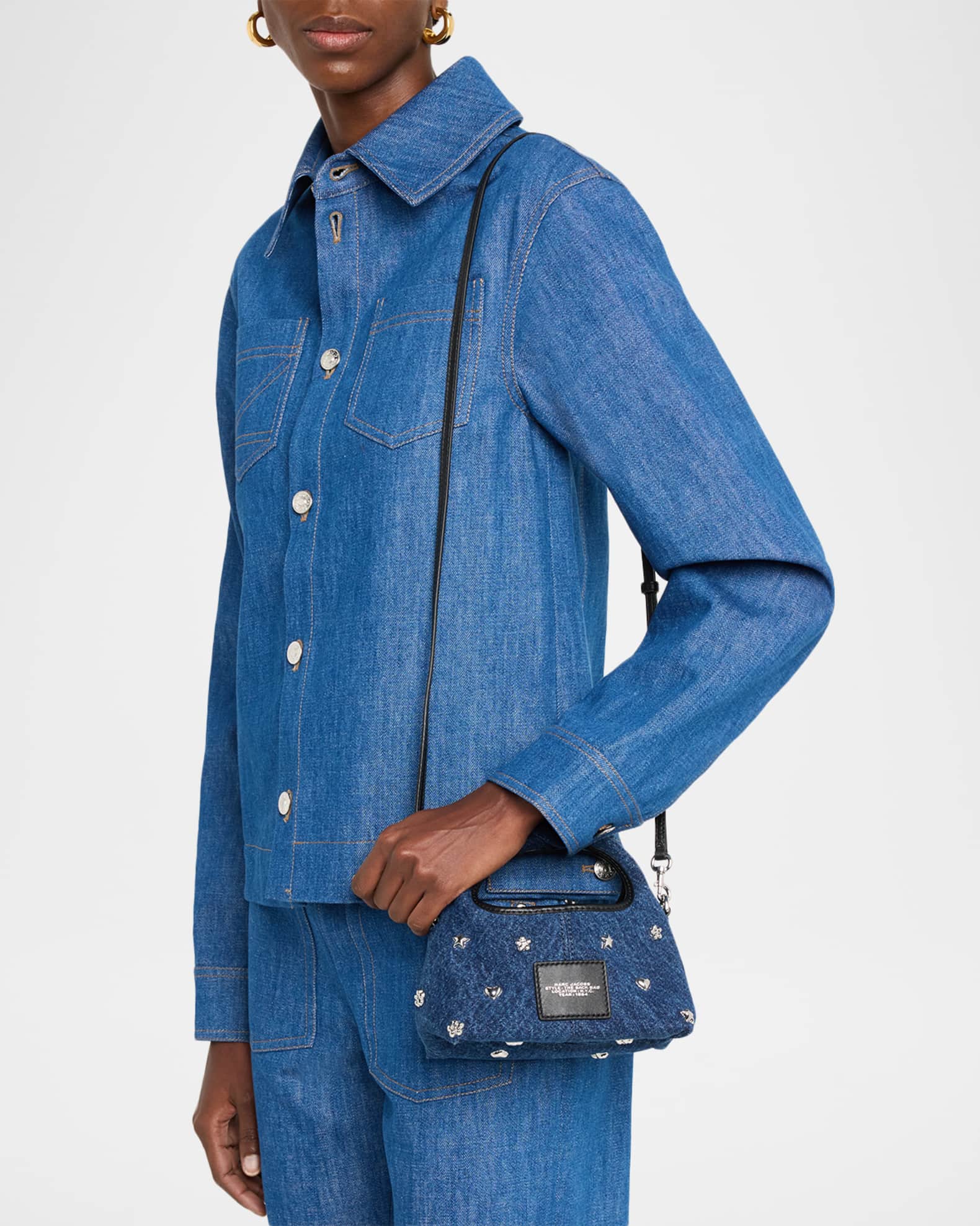 Marc Jacobs The Mini Icon Stud Denim Micro Crossbody Sack Bag