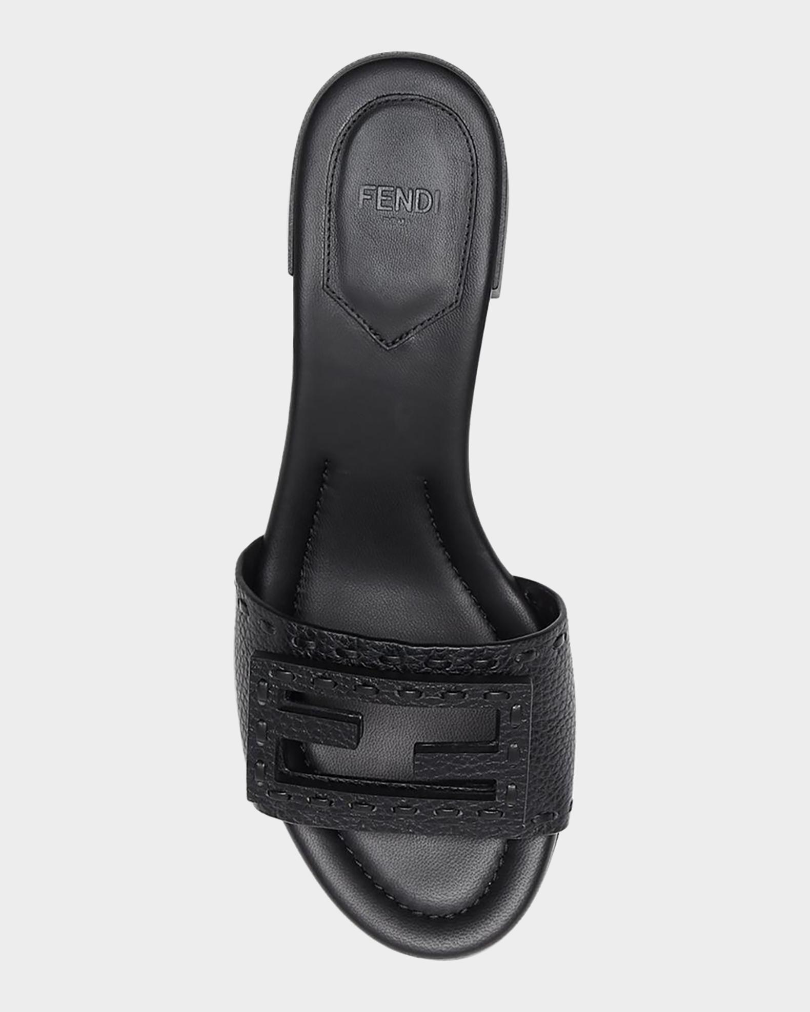 45mm FF Baguette Vitello Leather Slide Sandals | Neiman Marcus