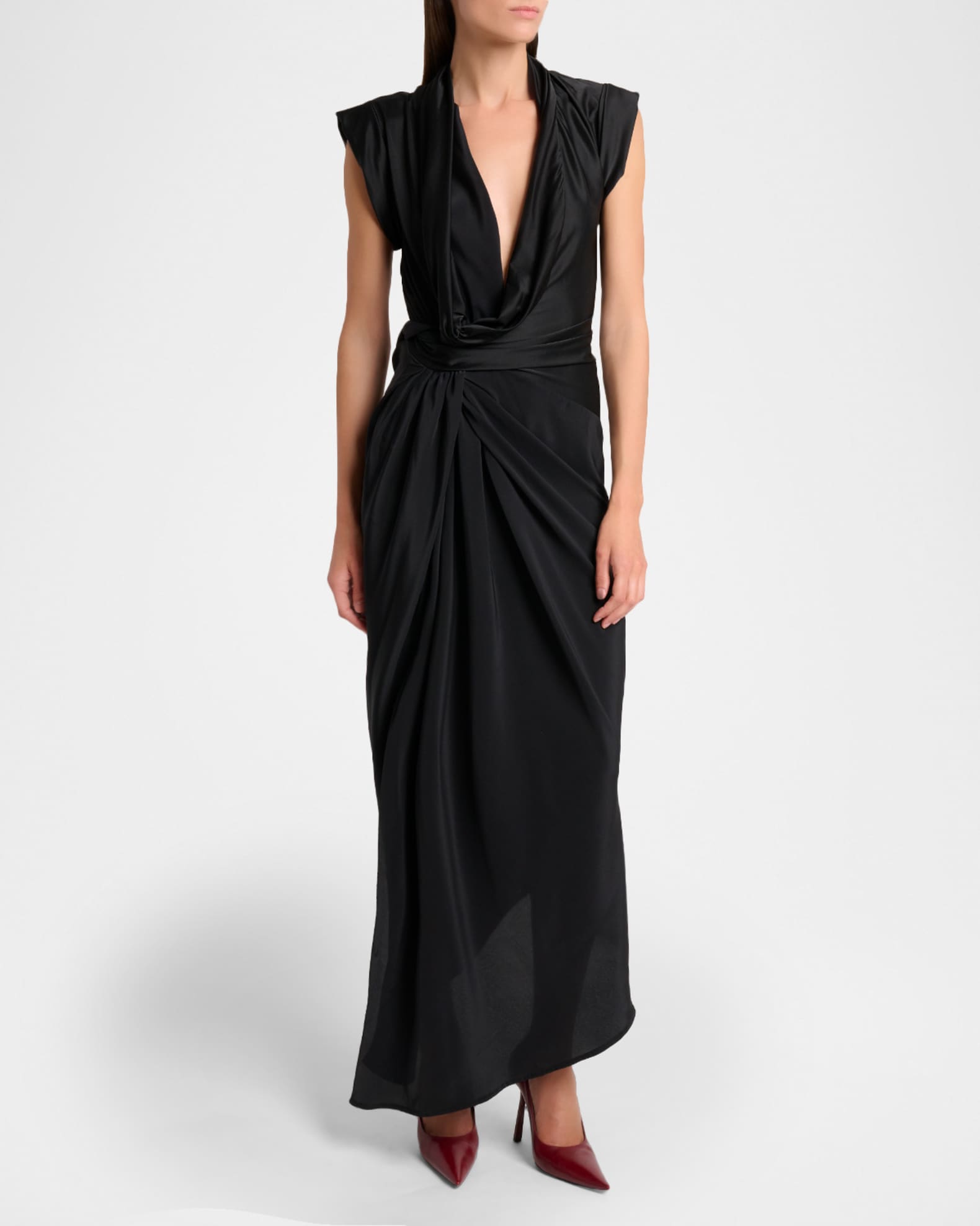 Victoria Beckham Asymmetric Twisted Silk Slit Maxi Dress | Neiman