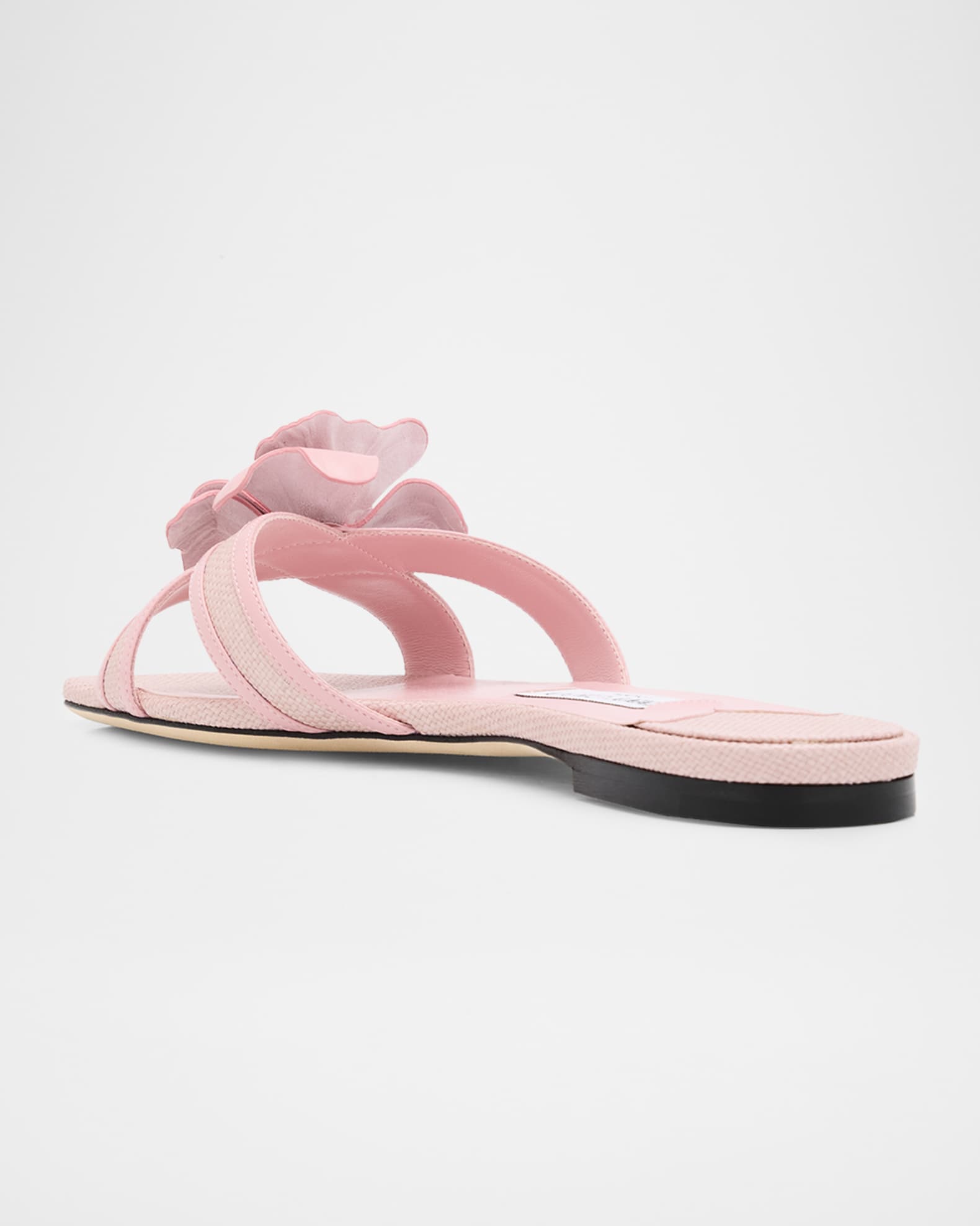 Jimmy Choo Delani Flower Raffia and Leather Flat Slide Sandals