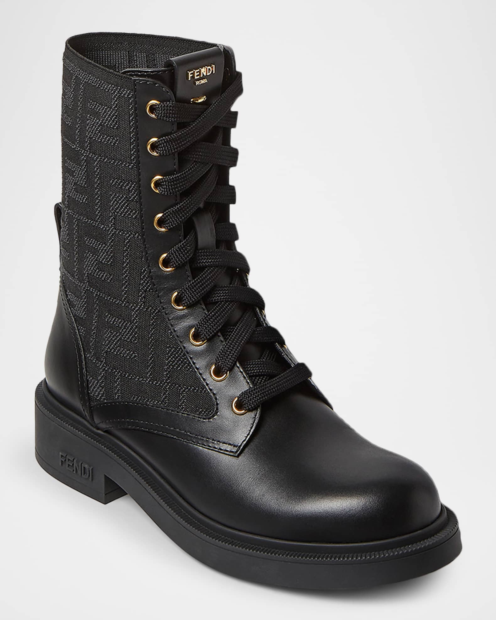 Fendi Filo FF Leather Combat Boots | Neiman Marcus