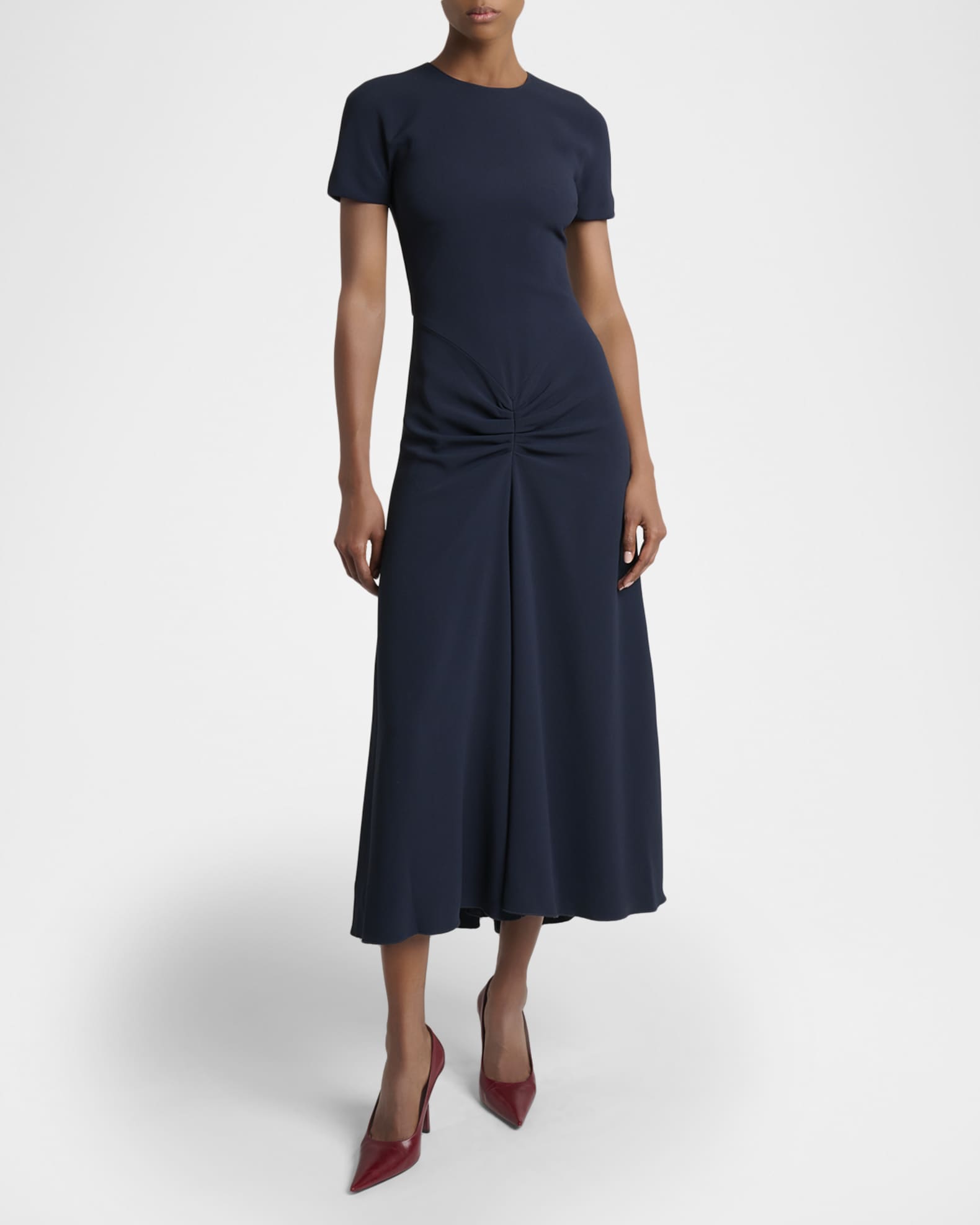 Victoria Beckham Women's Gathered Stretch Midi-Dress - Navy - Size 2