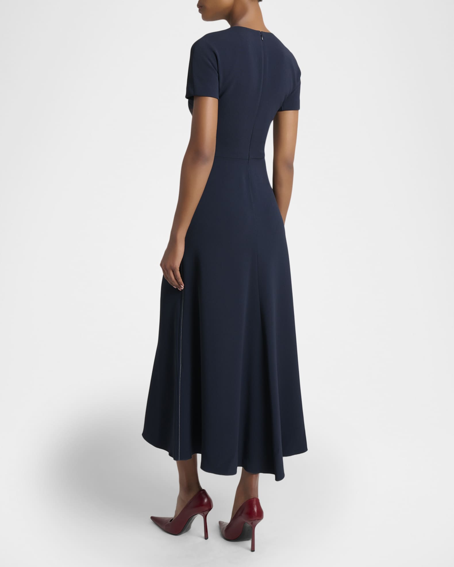 short sleeve midi summer dress Blue Floral Midi Summer Dress with Short Puff Sleeves Blue Floral / Small
