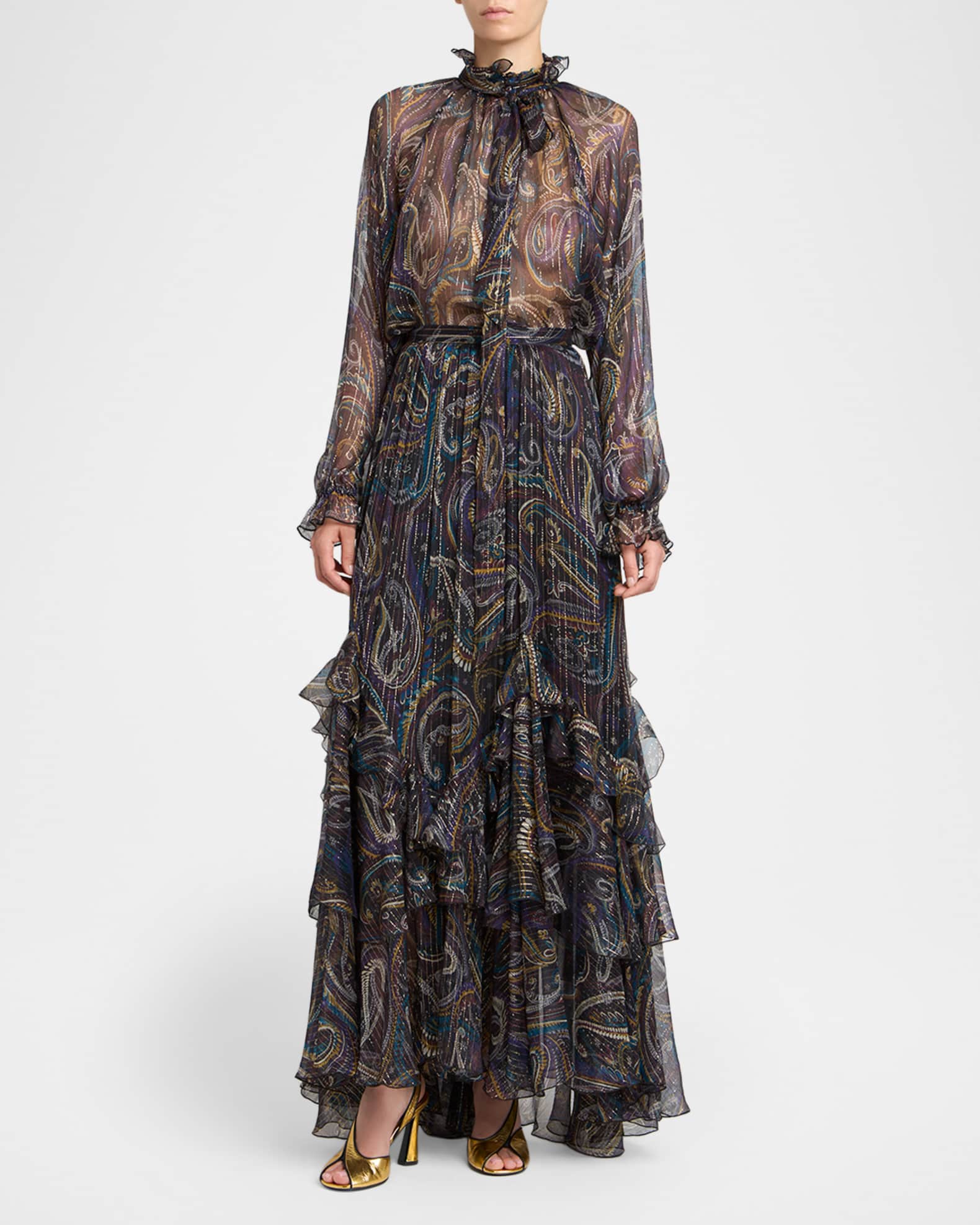 Etro Paisley Semi-Sheer Silk Blouse | Neiman Marcus