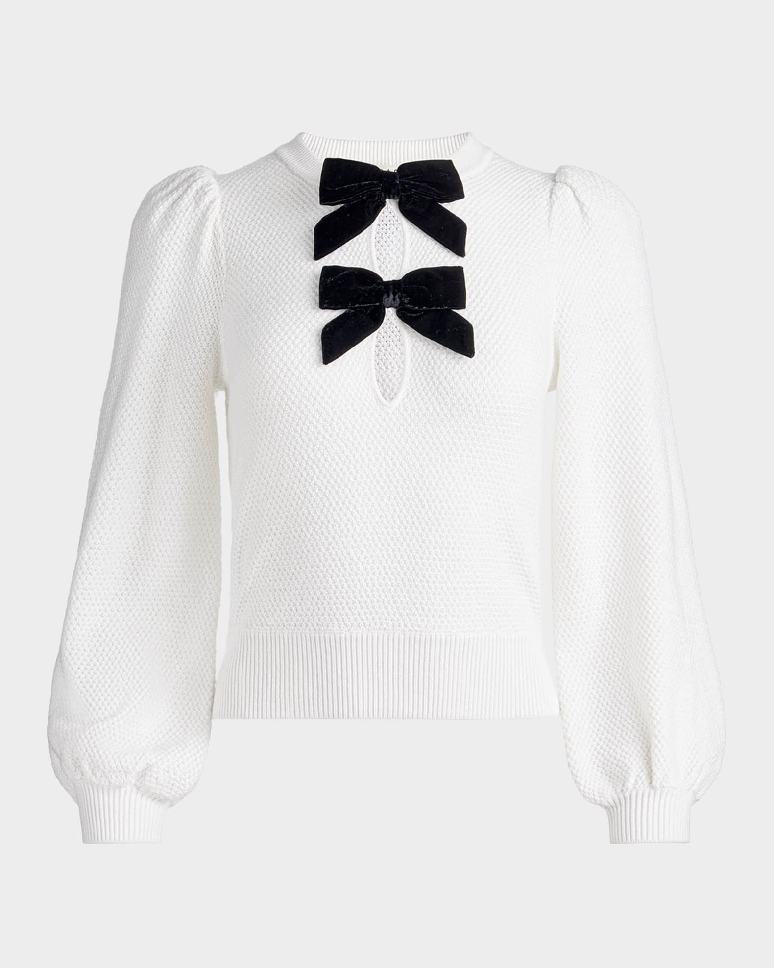 Alice + Olivia Doris Pointelle Puff-Sleeve Sweater | Neiman Marcus