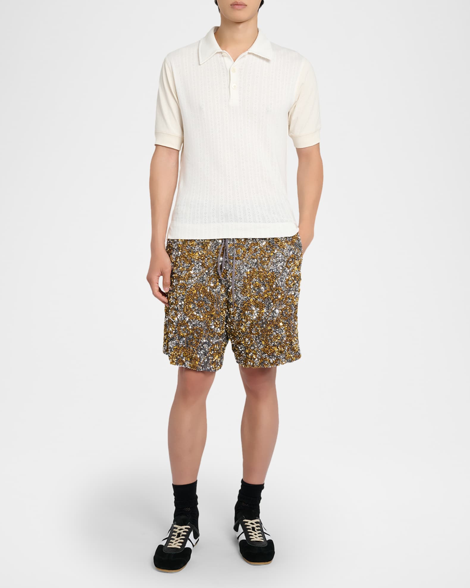 Dries Van Noten Men's Destin Mixed Leather Retro Sneakers | Neiman